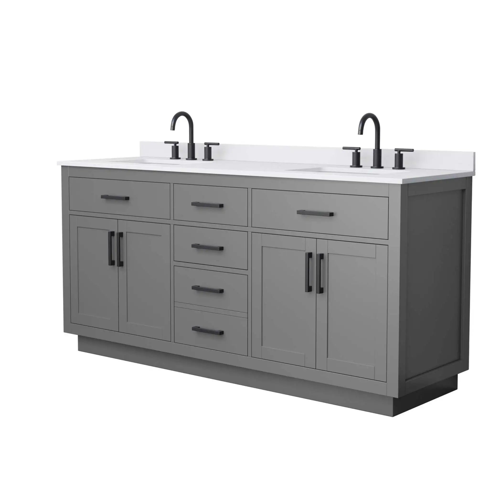 72" Beckett TK Beckett Double Bathroom Vanity with Toe Kick in Dark Gray with Matte Black Trim by Wyndham
