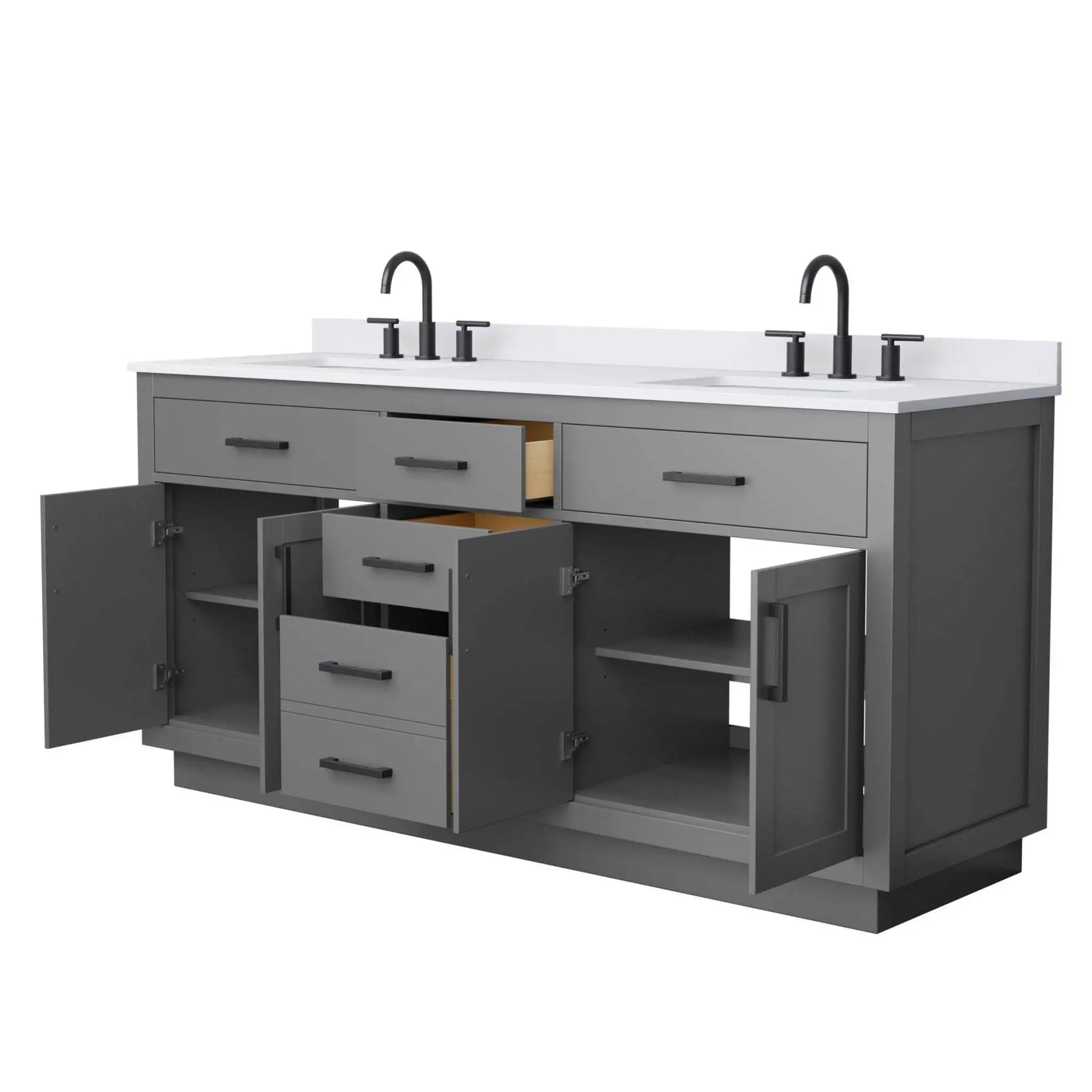 72" Beckett TK Beckett Double Bathroom Vanity with Toe Kick in Dark Gray with Matte Black Trim by Wyndham