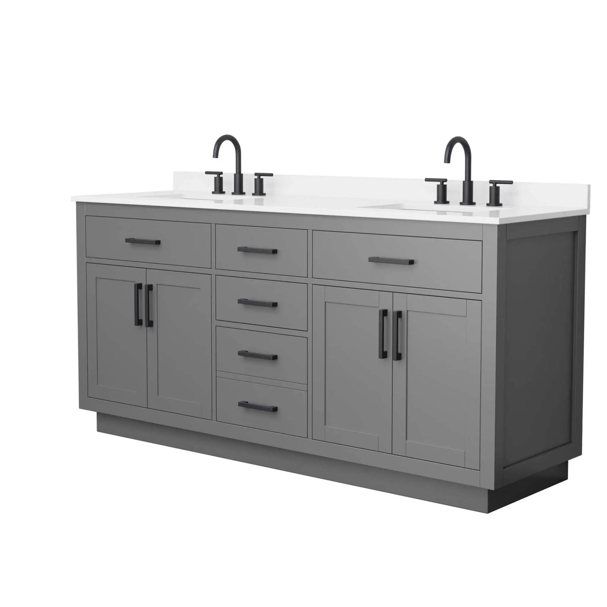 72" Beckett TK Beckett Double Bathroom Vanity with Toe Kick in Dark Gray with Matte Black Trim by Wyndham