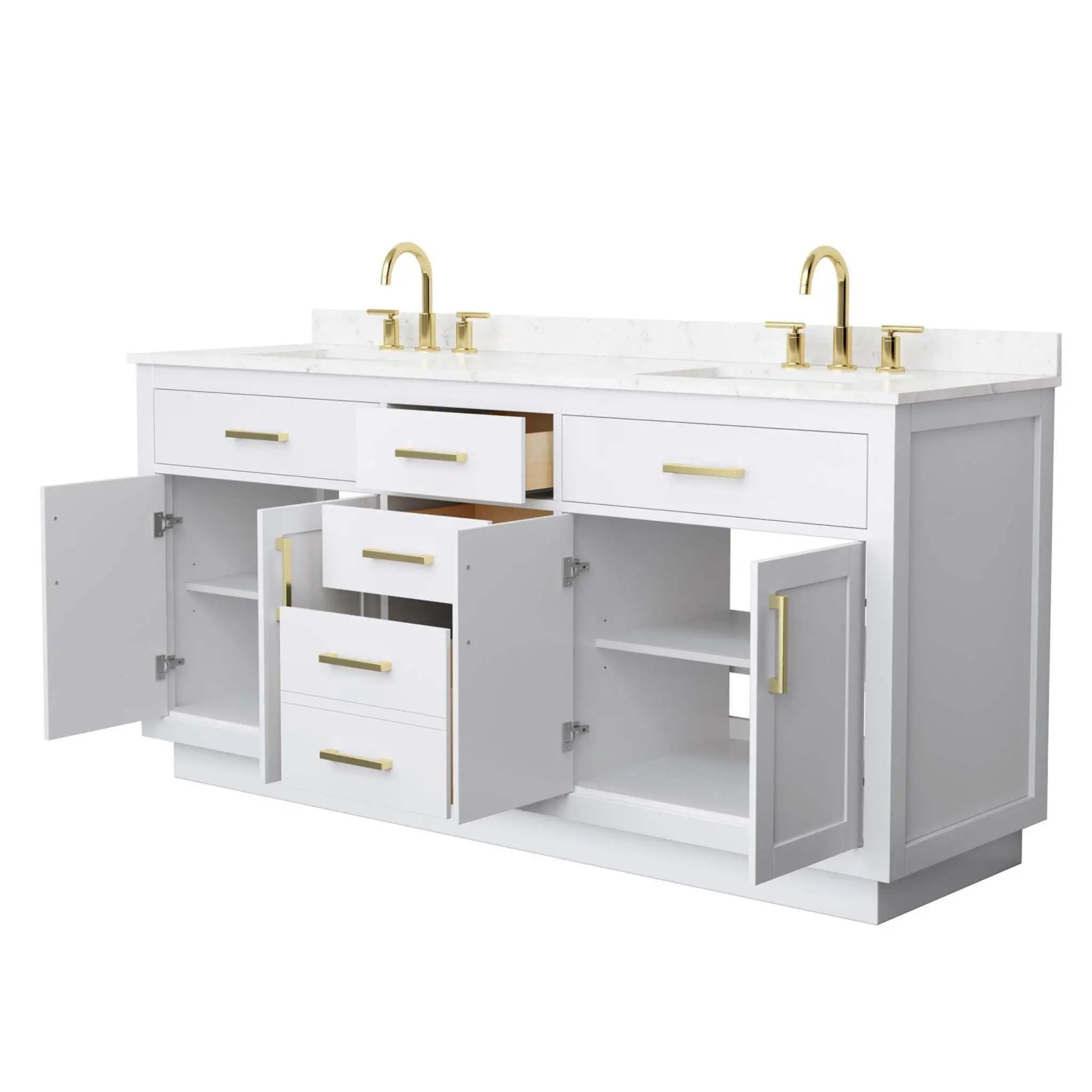72" Beckett TK Beckett Double Bathroom Vanity with Toe Kick in White with Brushed Gold Trim by Wyndham