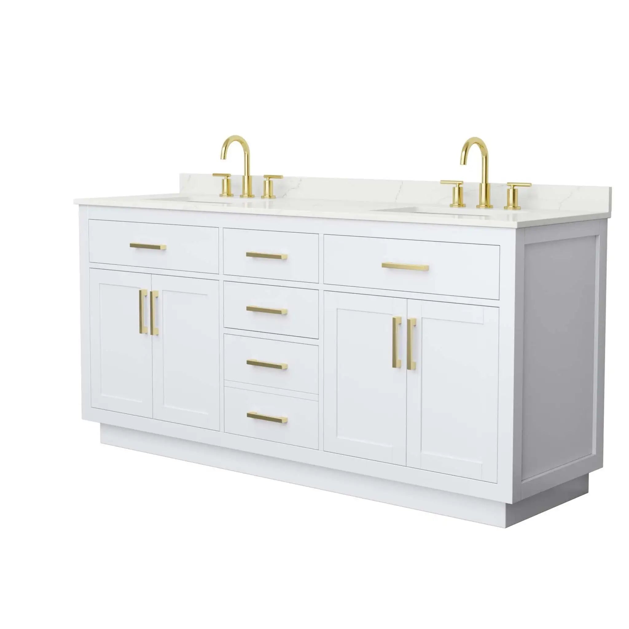 72" Beckett TK Beckett Double Bathroom Vanity with Toe Kick in White with Brushed Gold Trim by Wyndham