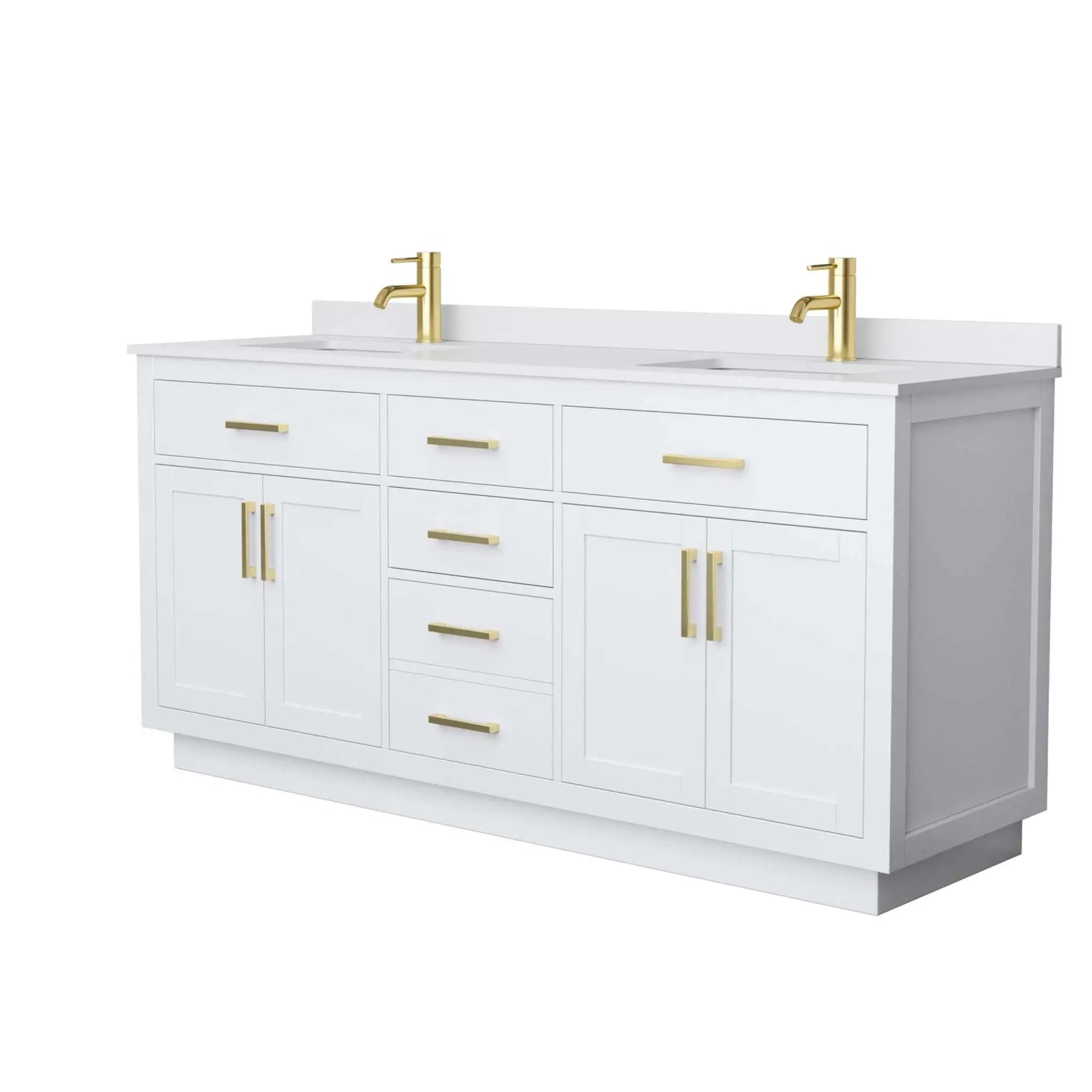 72" Beckett TK Beckett Double Bathroom Vanity with Toe Kick in White with Brushed Gold Trim by Wyndham