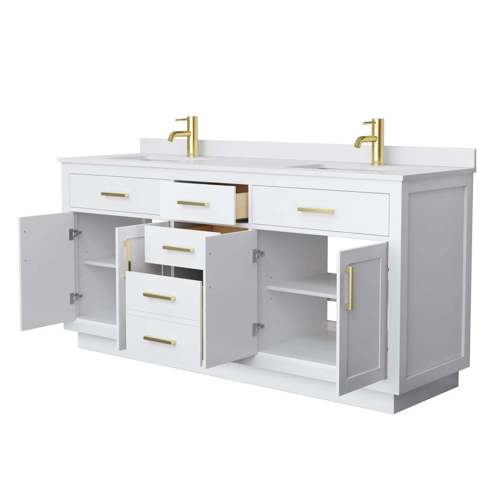 72" Beckett TK Beckett Double Bathroom Vanity with Toe Kick in White with Brushed Gold Trim by Wyndham