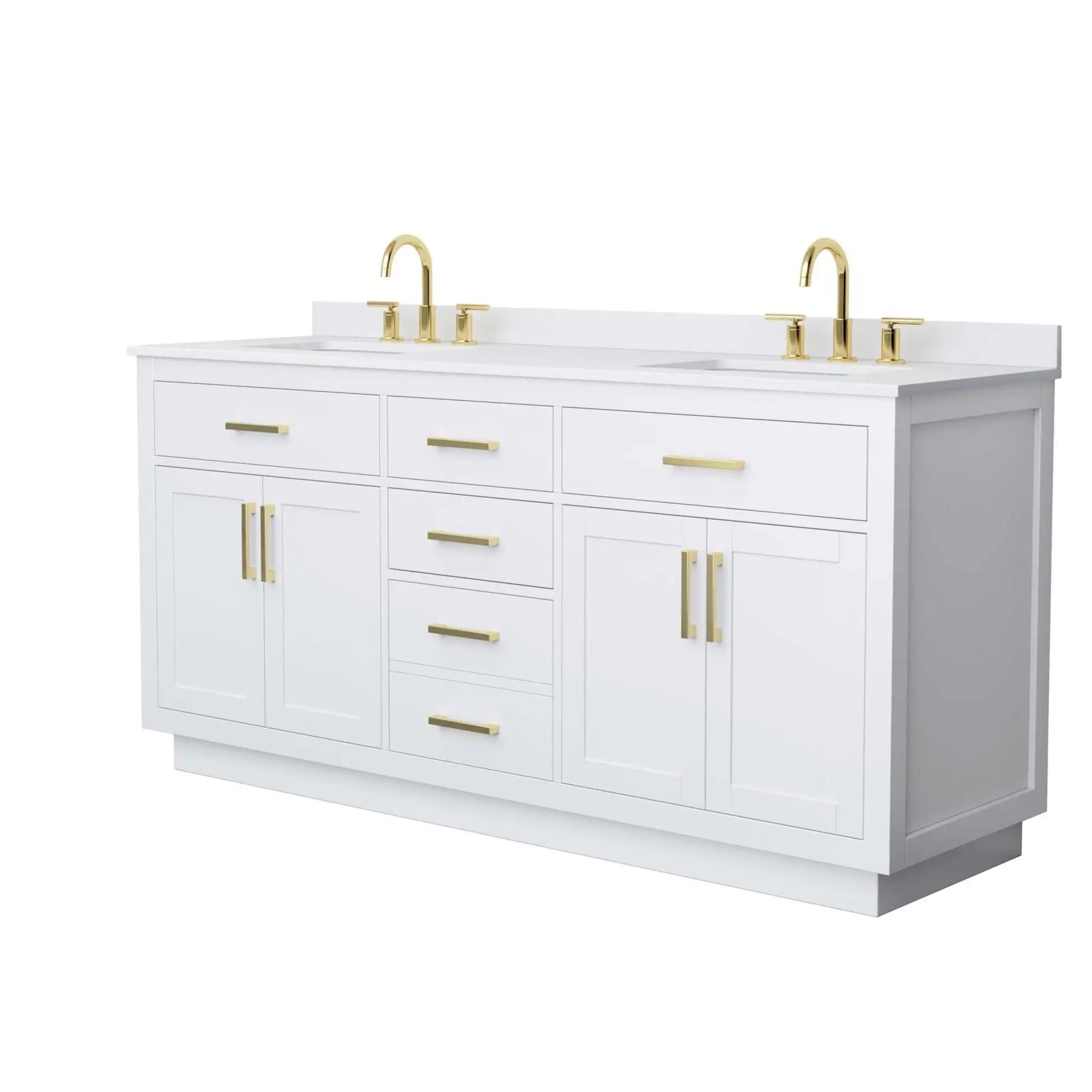72" Beckett TK Beckett Double Bathroom Vanity with Toe Kick in White with Brushed Gold Trim by Wyndham