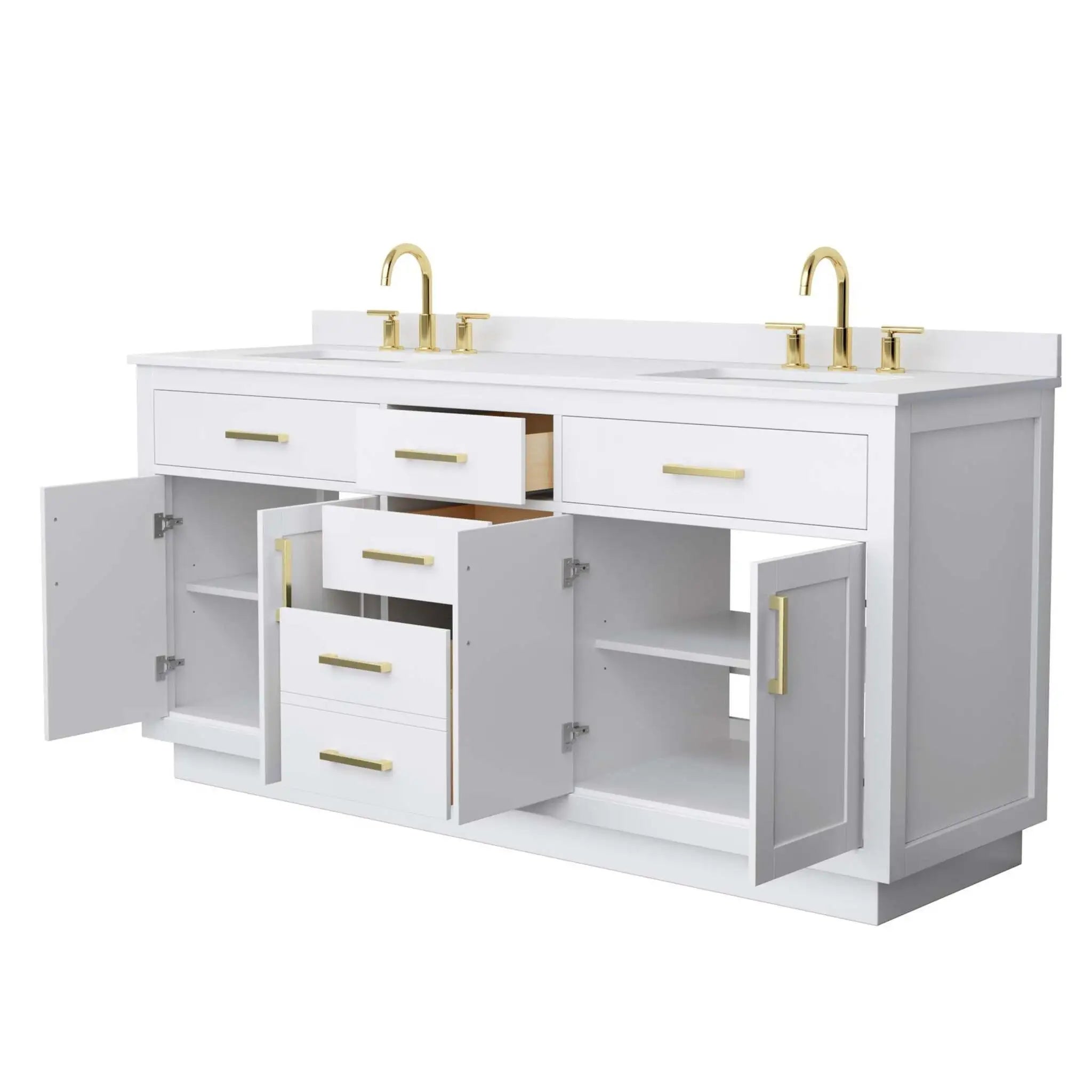 72" Beckett TK Beckett Double Bathroom Vanity with Toe Kick in White with Brushed Gold Trim by Wyndham