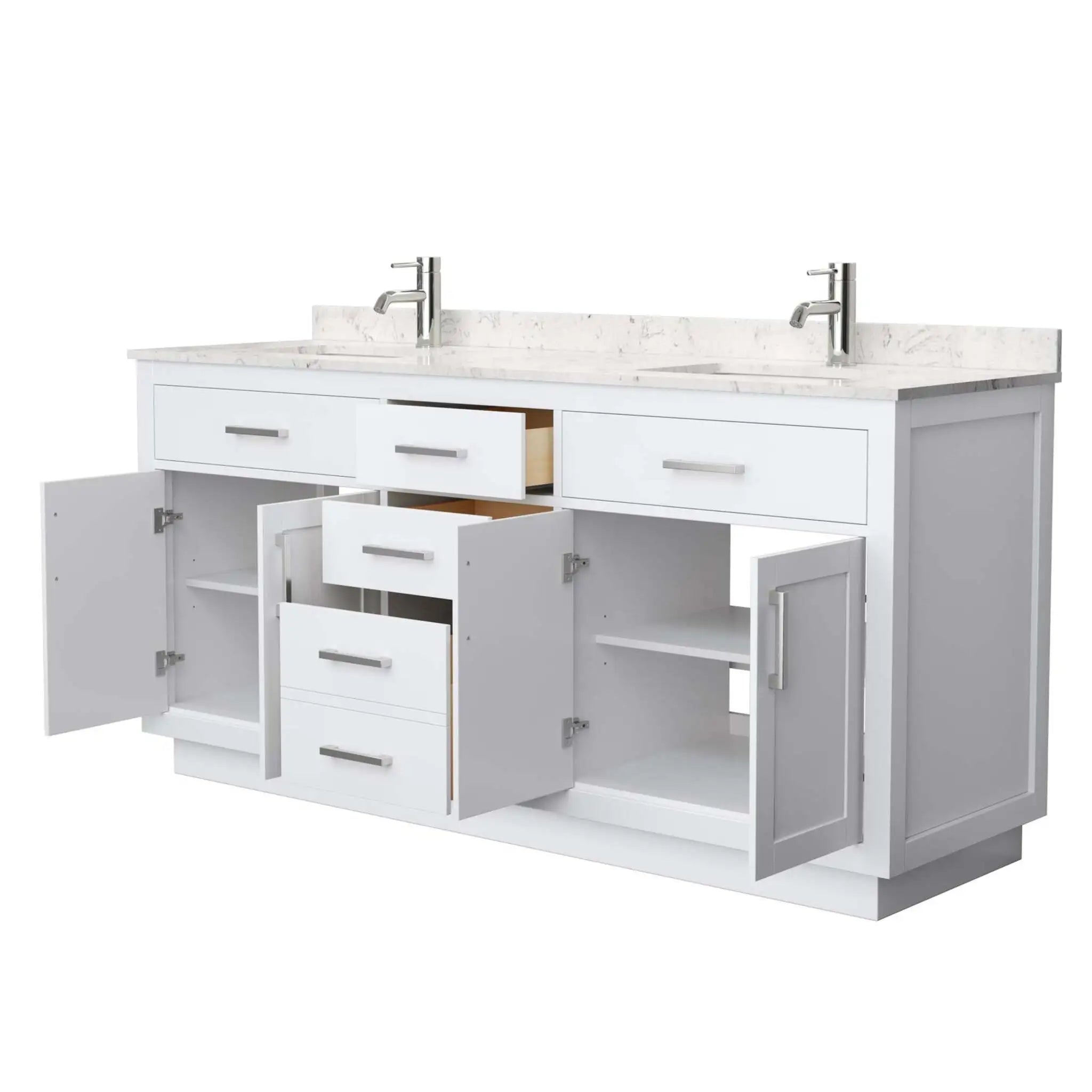 72" Beckett TK Beckett Double Bathroom Vanity with Toe Kick in White with Brushed Nickel Trim by Wyndham