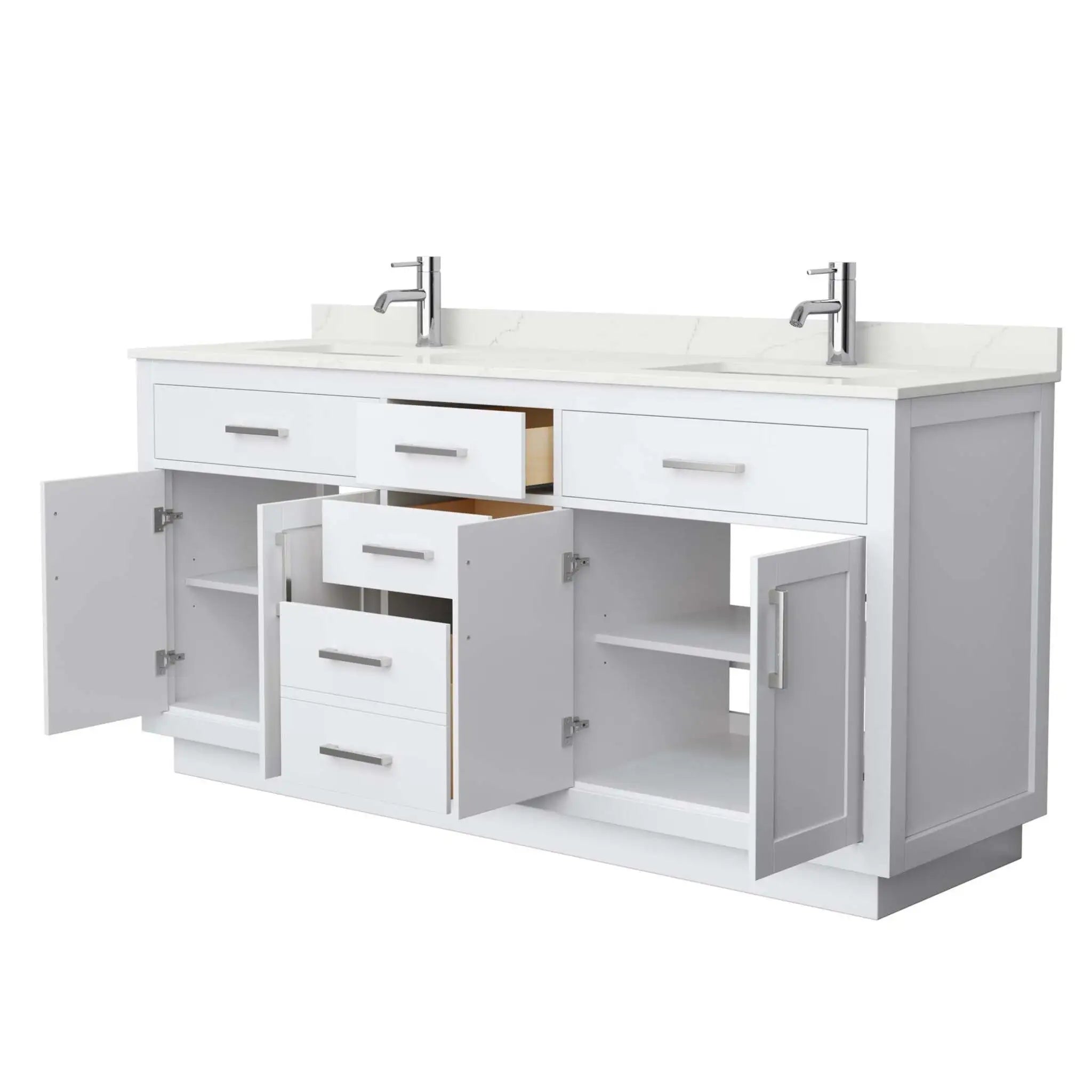 72" Beckett TK Beckett Double Bathroom Vanity with Toe Kick in White with Brushed Nickel Trim by Wyndham