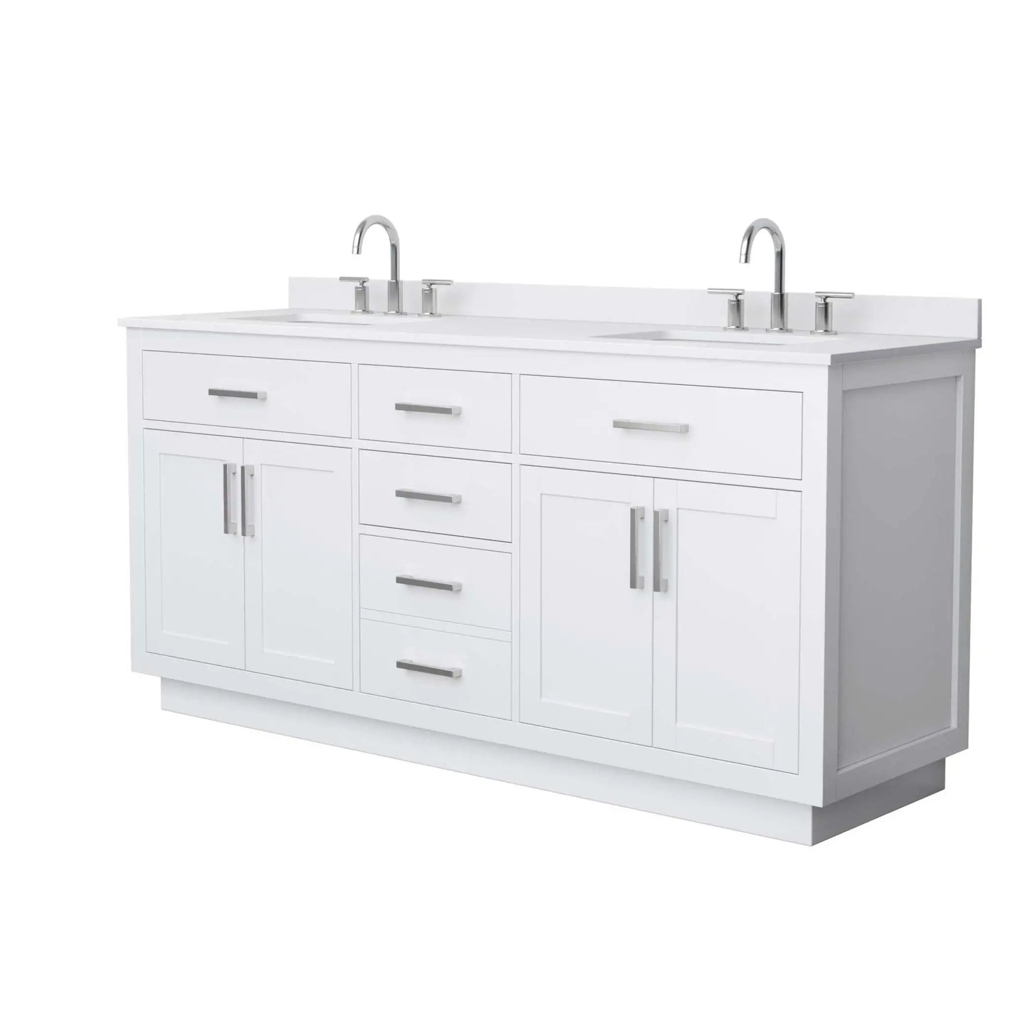 72" Beckett TK Beckett Double Bathroom Vanity with Toe Kick in White with Brushed Nickel Trim by Wyndham