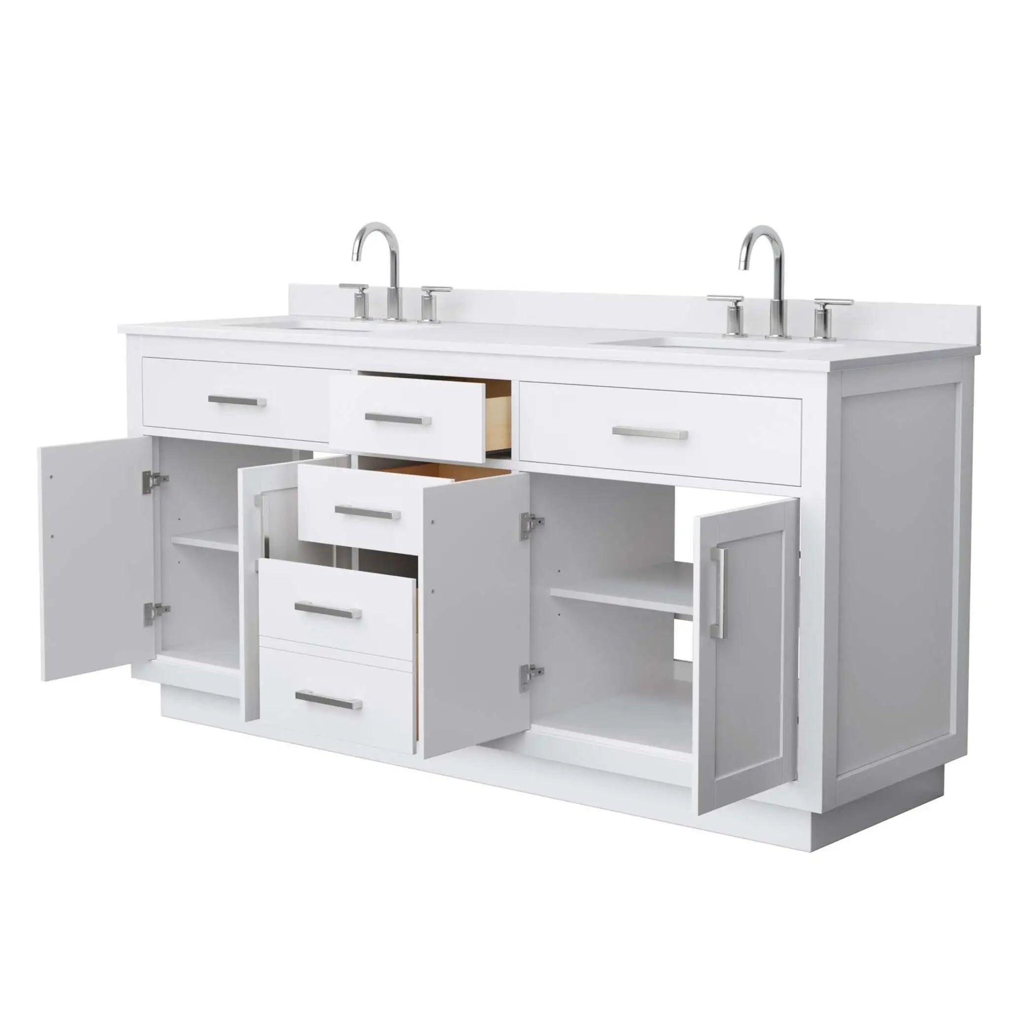 72" Beckett TK Beckett Double Bathroom Vanity with Toe Kick in White with Brushed Nickel Trim by Wyndham