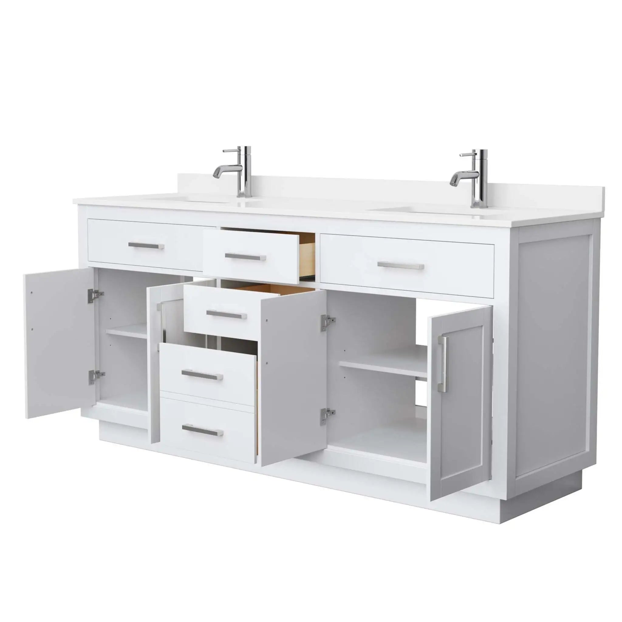 72" Beckett TK Beckett Double Bathroom Vanity with Toe Kick in White with Brushed Nickel Trim by Wyndham
