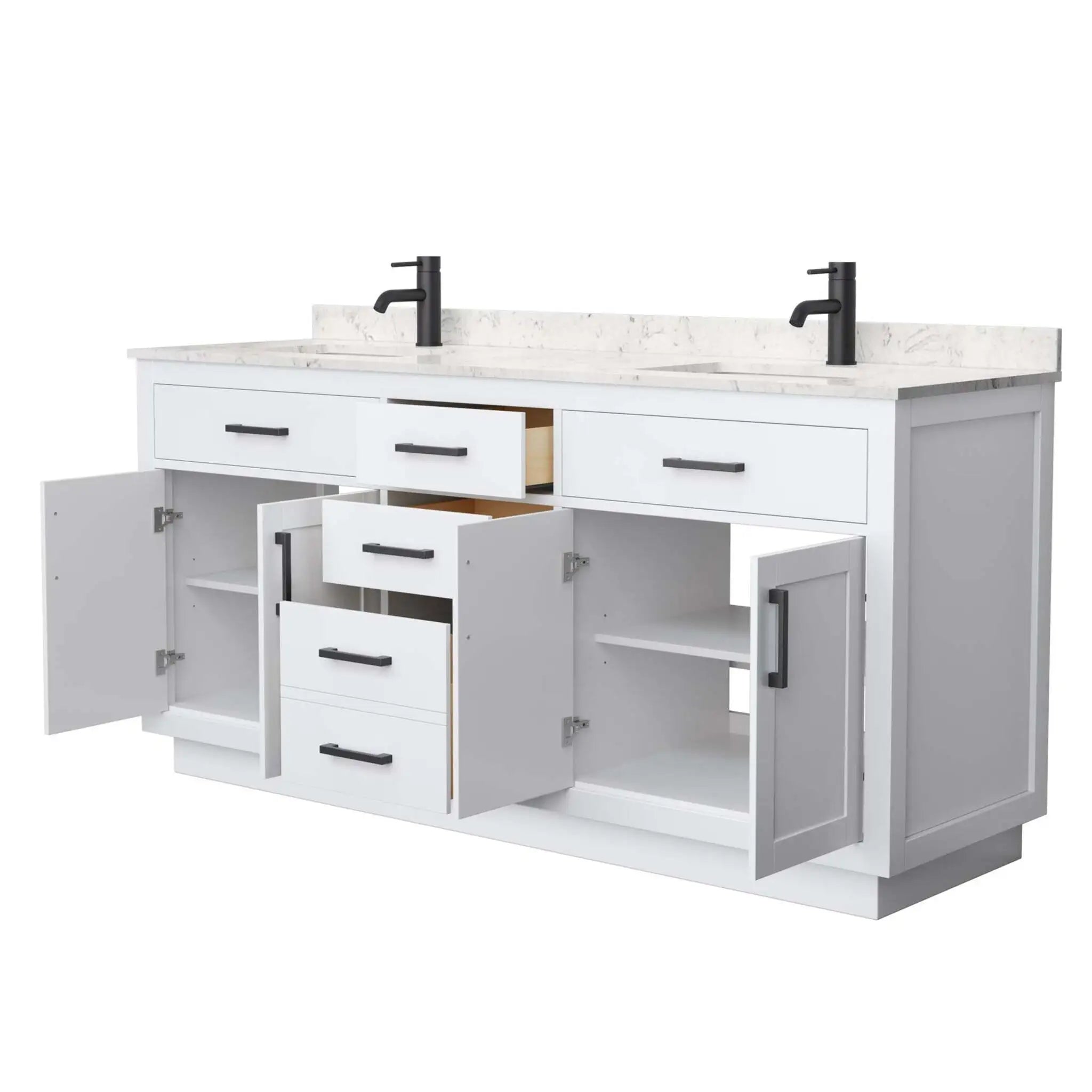 72" Beckett TK Beckett Double Bathroom Vanity with Toe Kick in White with Matte Black Trim by Wyndham