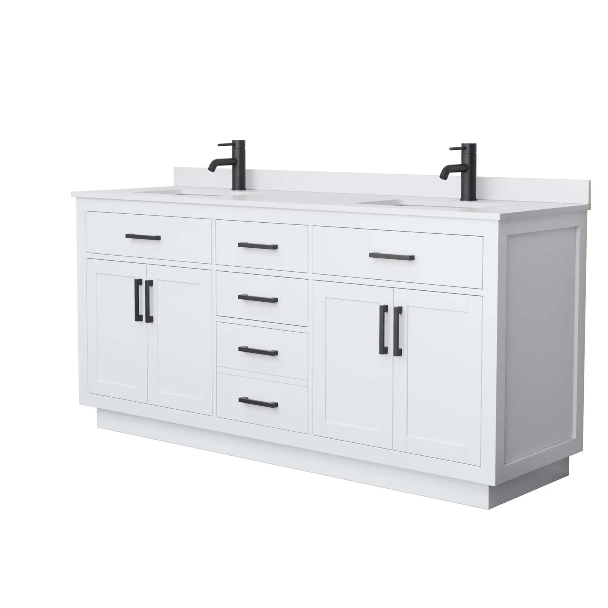 72" Beckett TK Beckett Double Bathroom Vanity with Toe Kick in White with Matte Black Trim by Wyndham