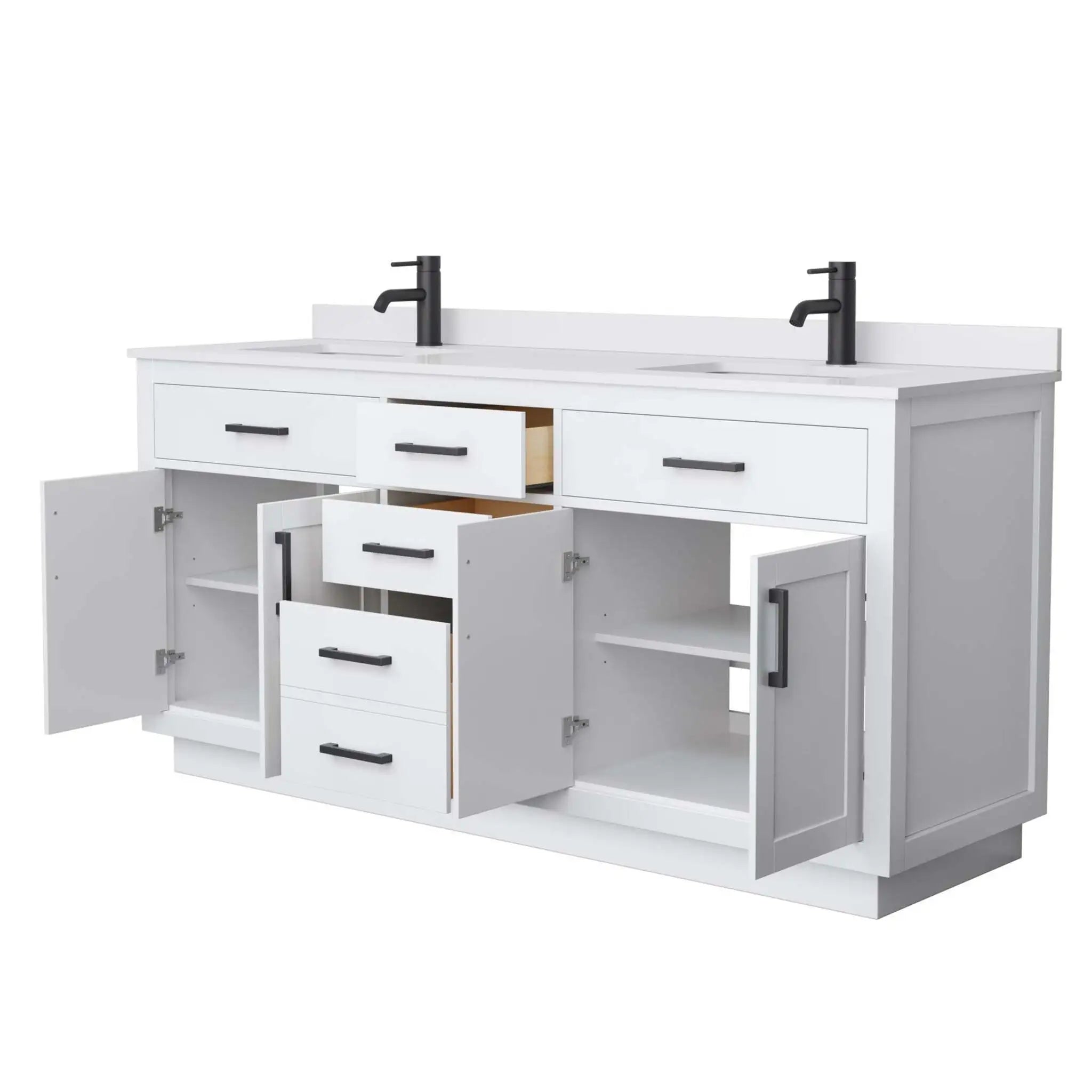 72" Beckett TK Beckett Double Bathroom Vanity with Toe Kick in White with Matte Black Trim by Wyndham