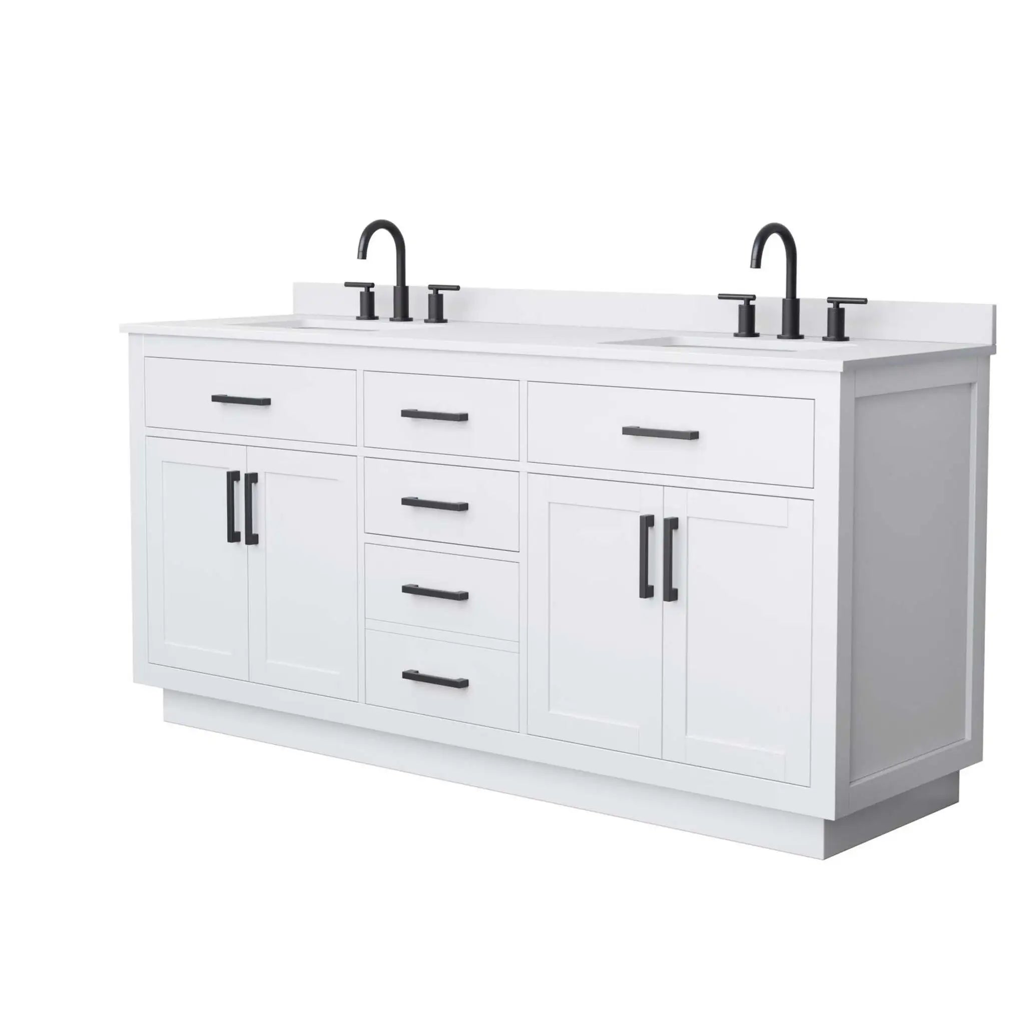 72" Beckett TK Beckett Double Bathroom Vanity with Toe Kick in White with Matte Black Trim by Wyndham