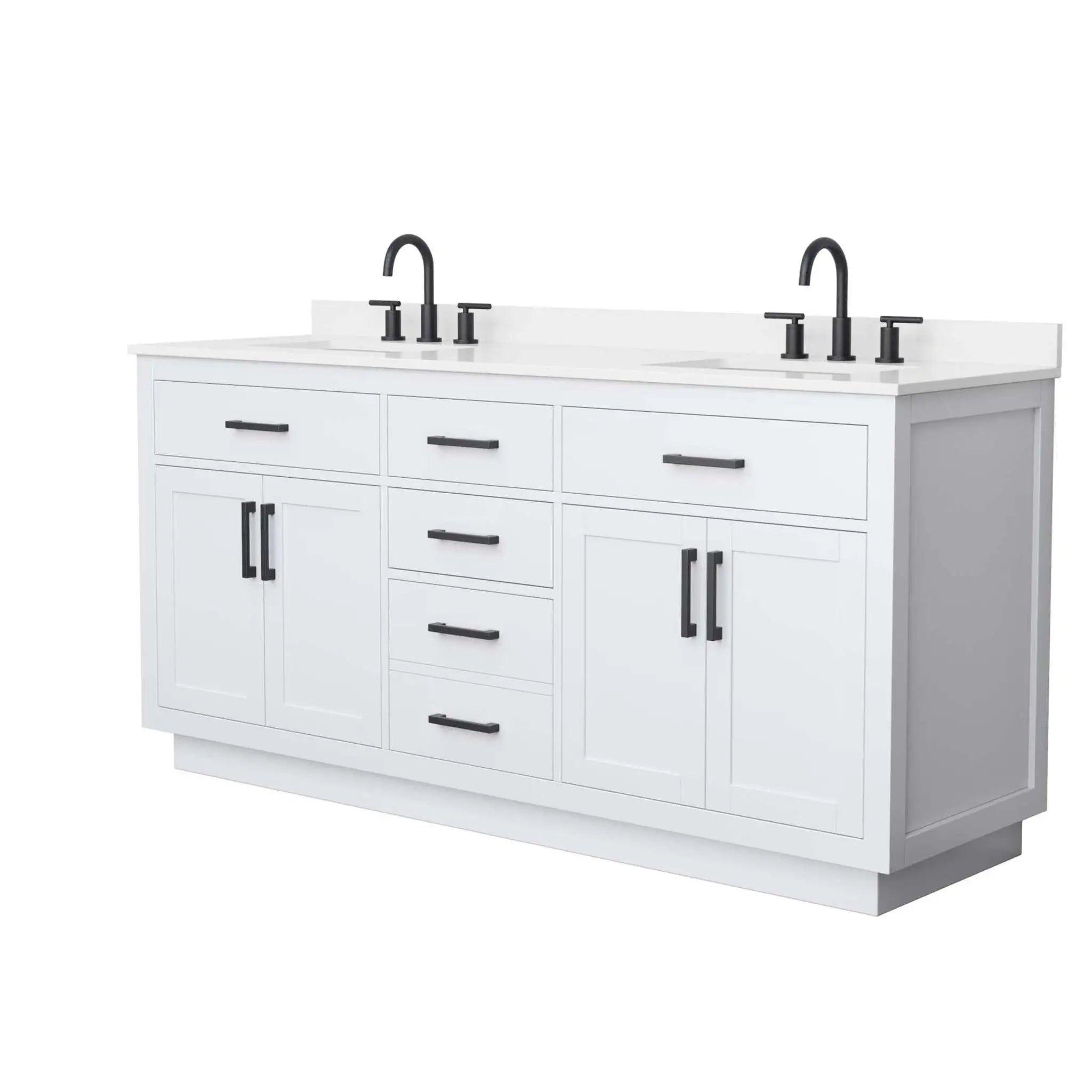 72" Beckett TK Beckett Double Bathroom Vanity with Toe Kick in White with Matte Black Trim by Wyndham