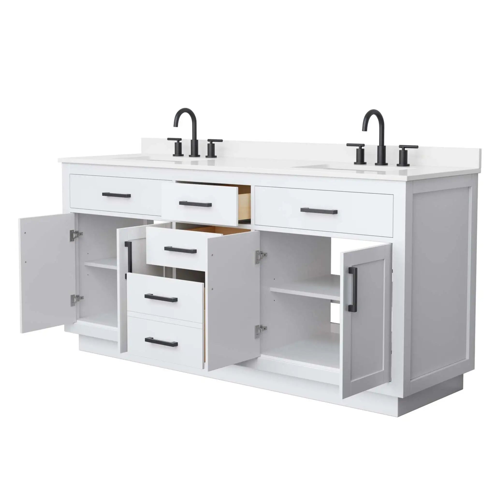 72" Beckett TK Beckett Double Bathroom Vanity with Toe Kick in White with Matte Black Trim by Wyndham