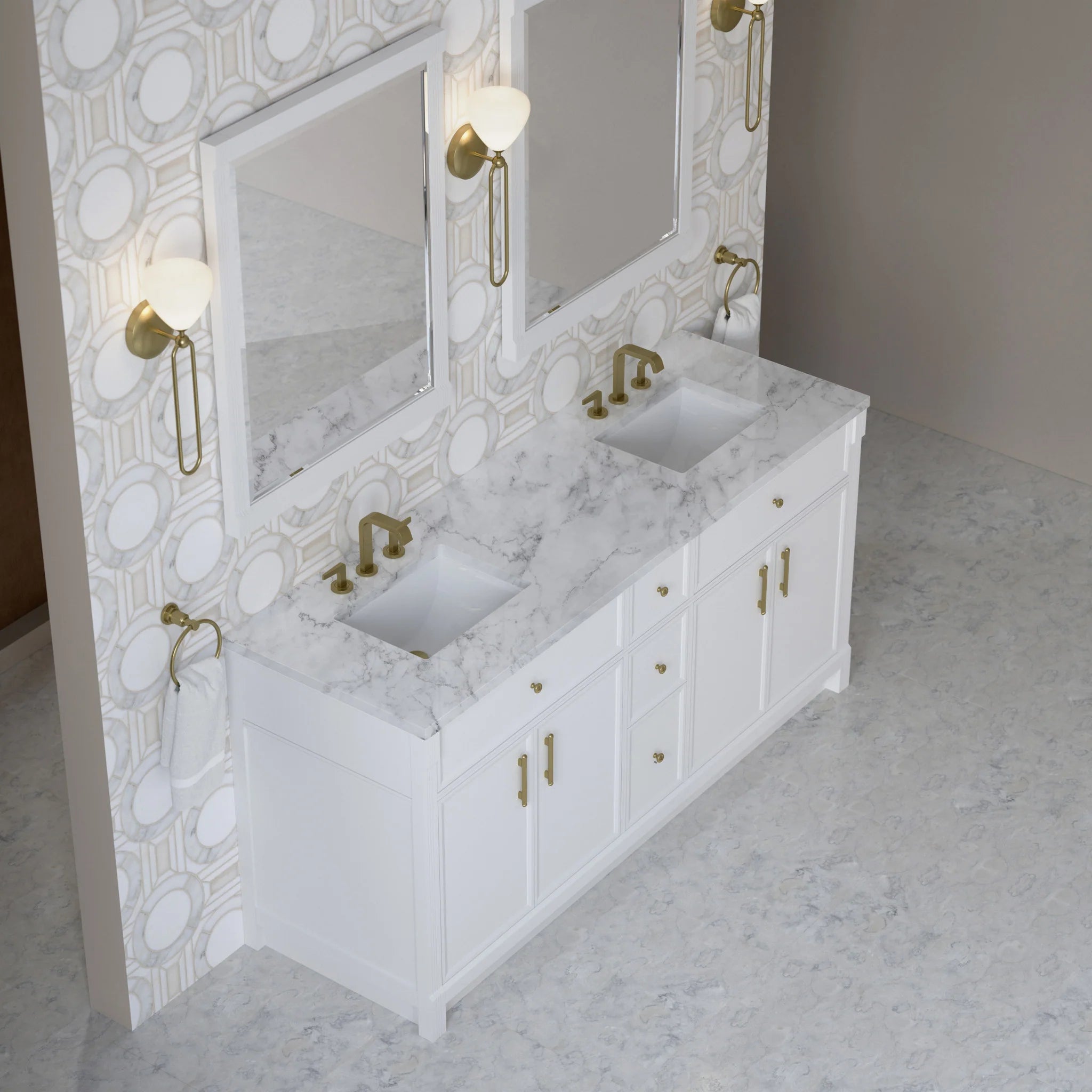 72" Bellshire Double Vanity in Bright White by James Martin Vanities-Carrara White Marble 5