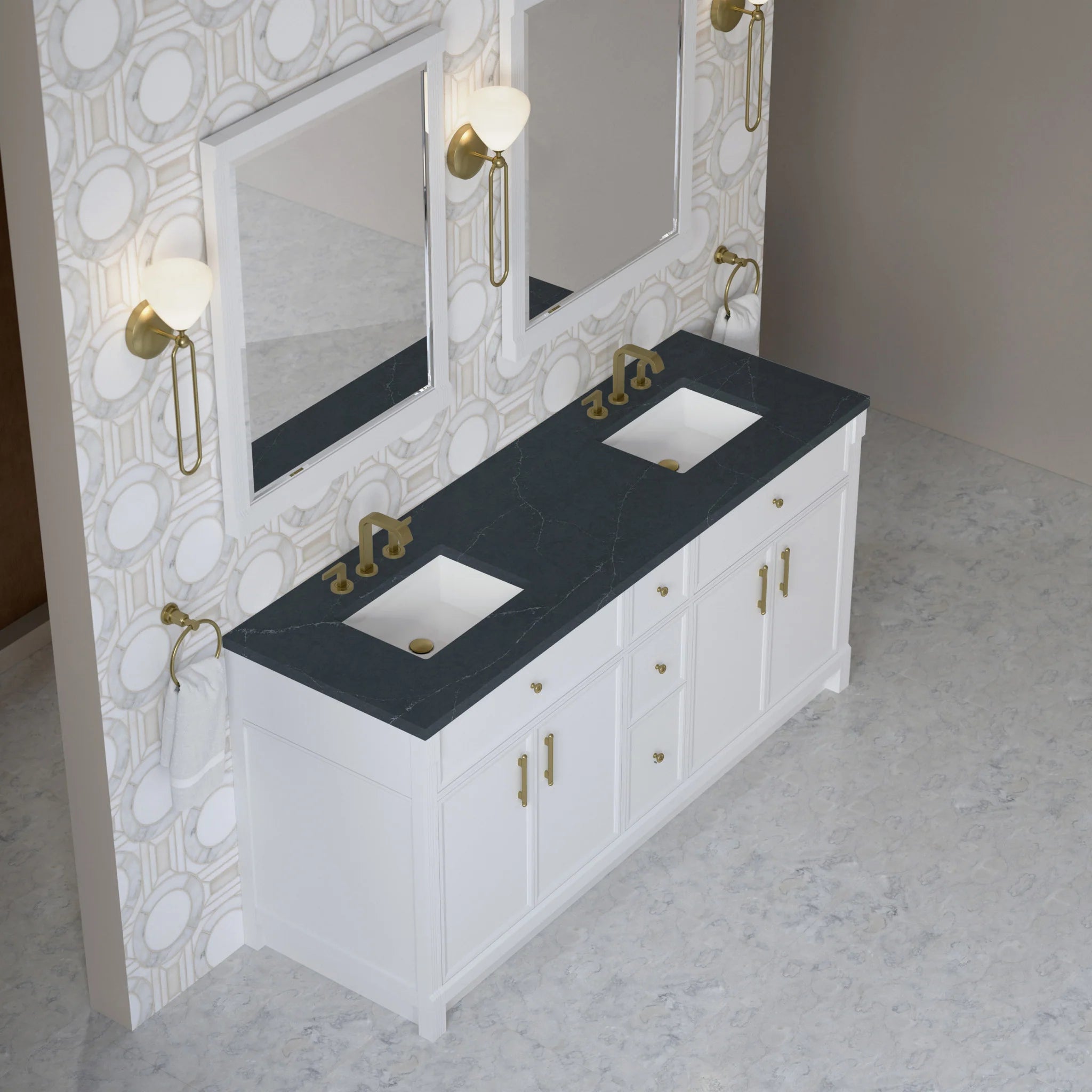 72" Bellshire Double Vanity in Bright White by James Martin Vanities-Charcoal Soapstone Silestone 5