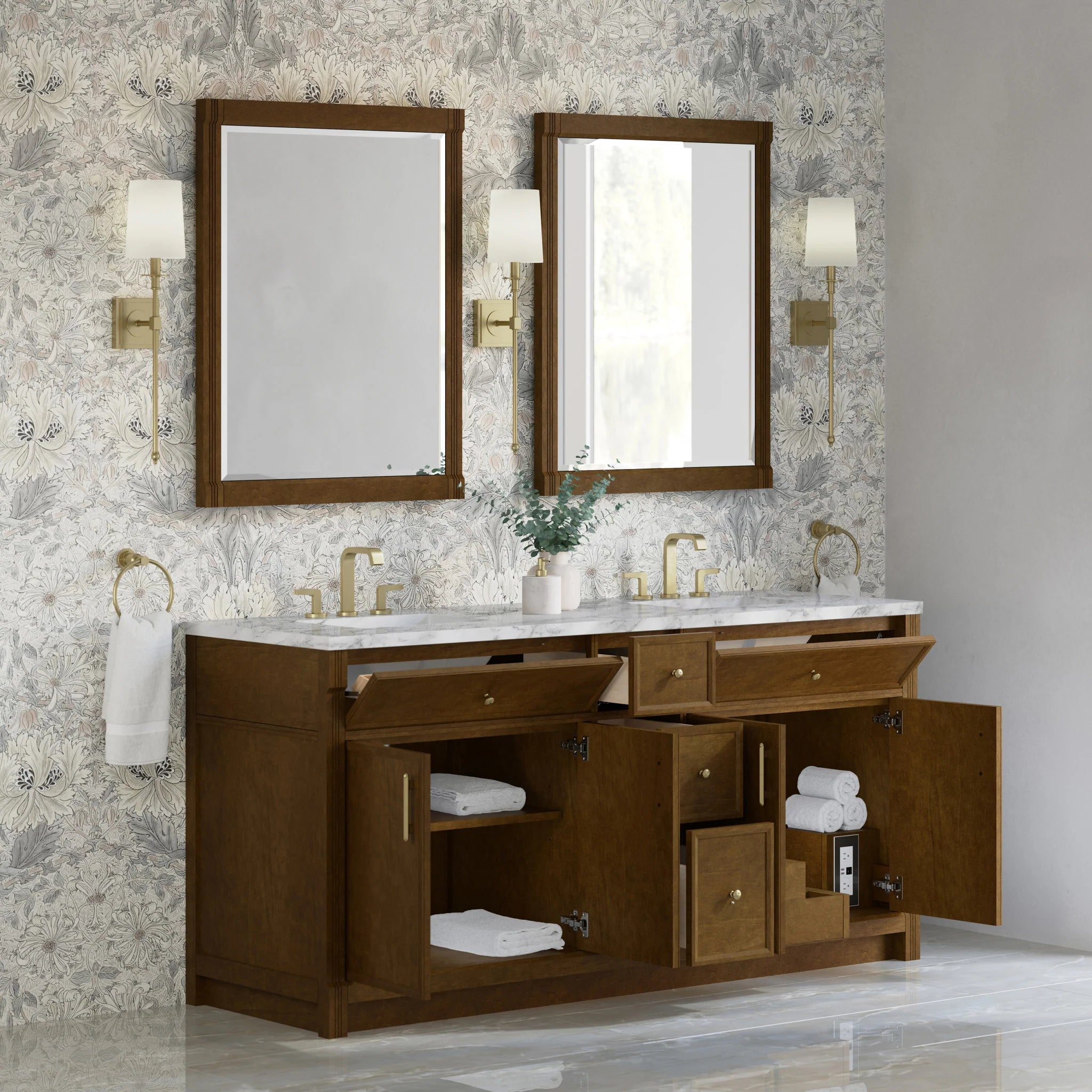 72" Bellshire Double Vanity in Honey Oak by James Martin Vanities-Carrara White Marble 3
