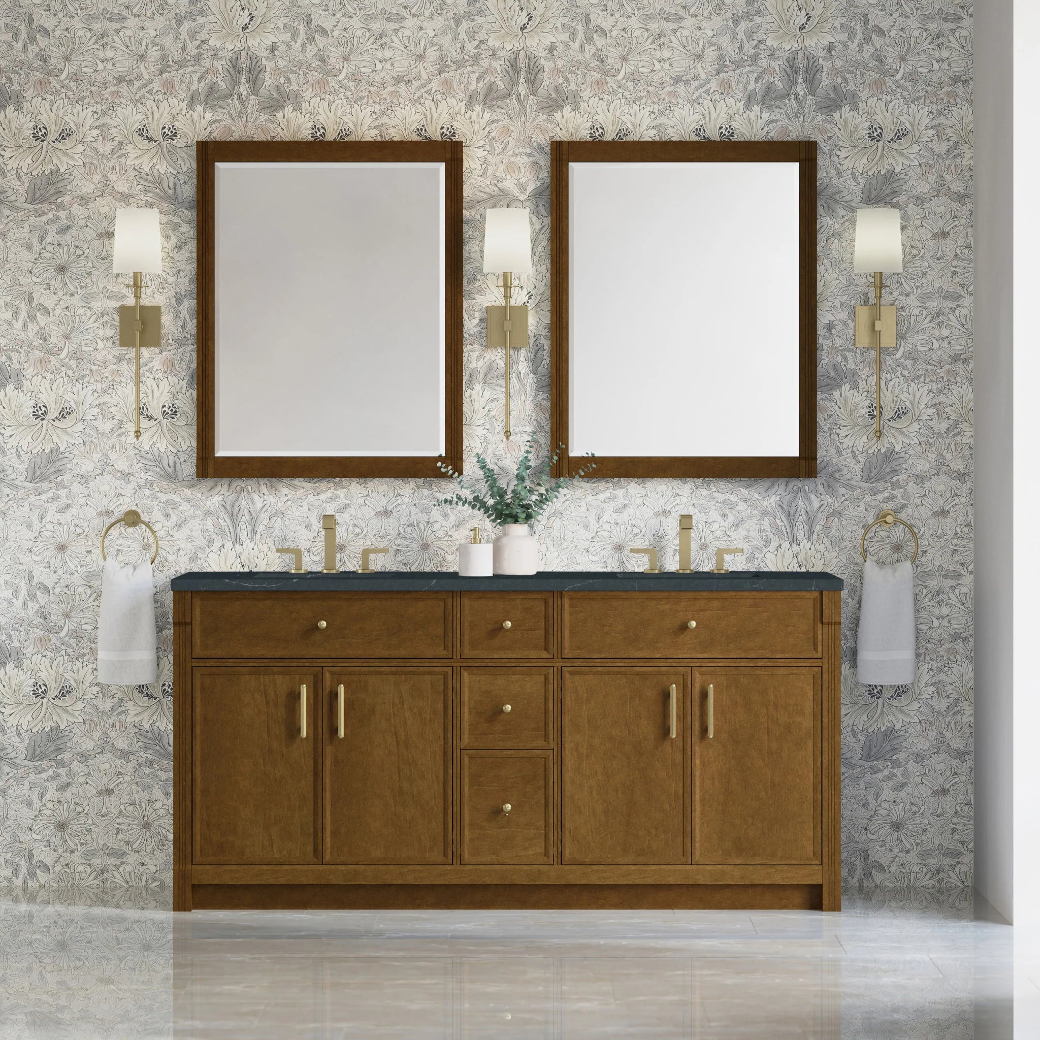 72" Bellshire Double Vanity in Honey Oak by James Martin Vanities-Charcoal Soapstone Silestone 1