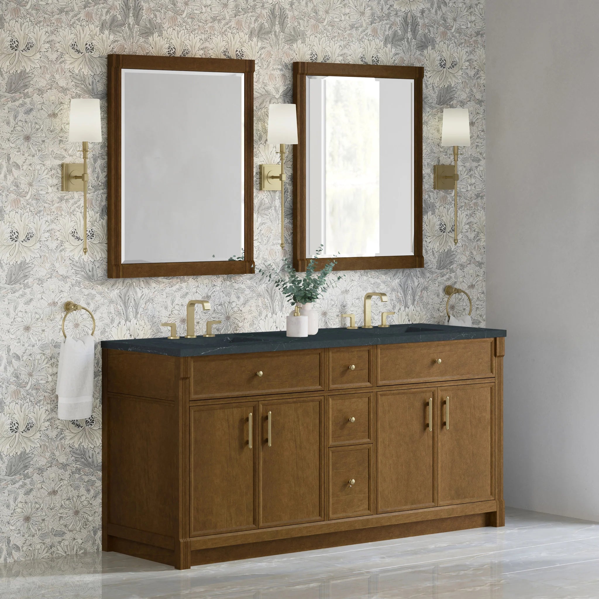 72" Bellshire Double Vanity in Honey Oak by James Martin Vanities-Charcoal Soapstone Silestone 2