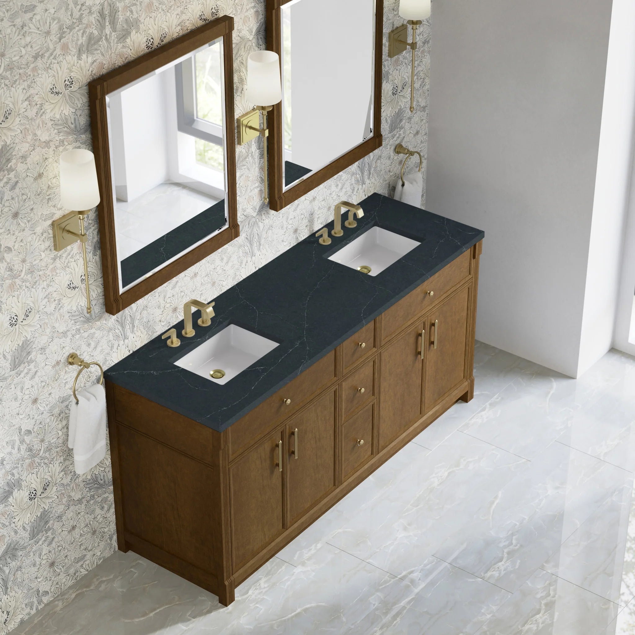 72" Bellshire Double Vanity in Honey Oak by James Martin Vanities-Charcoal Soapstone Silestone 5