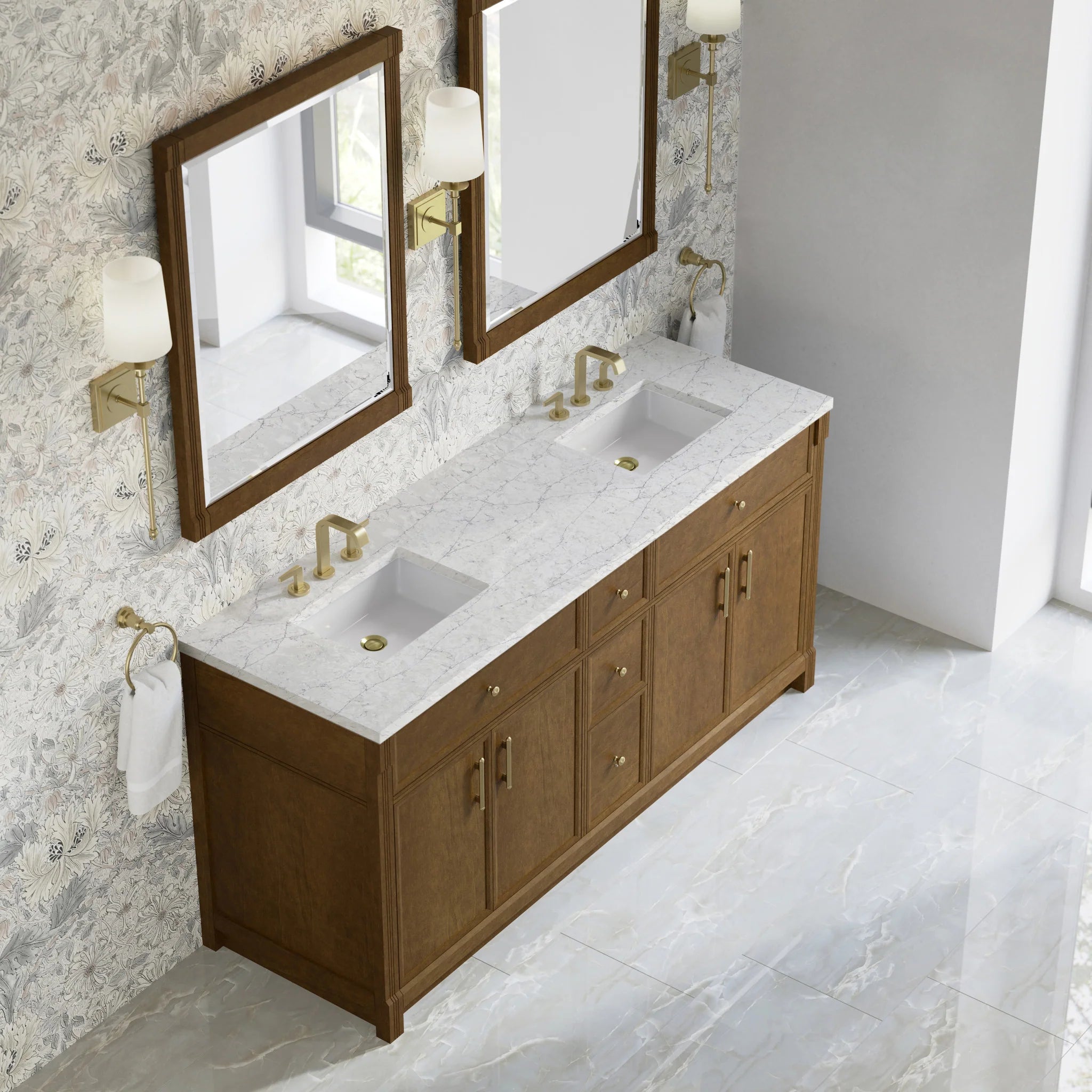 72" Bellshire Double Vanity in Honey Oak by James Martin Vanities-Eternal Jasmine Pearl Silestone 5