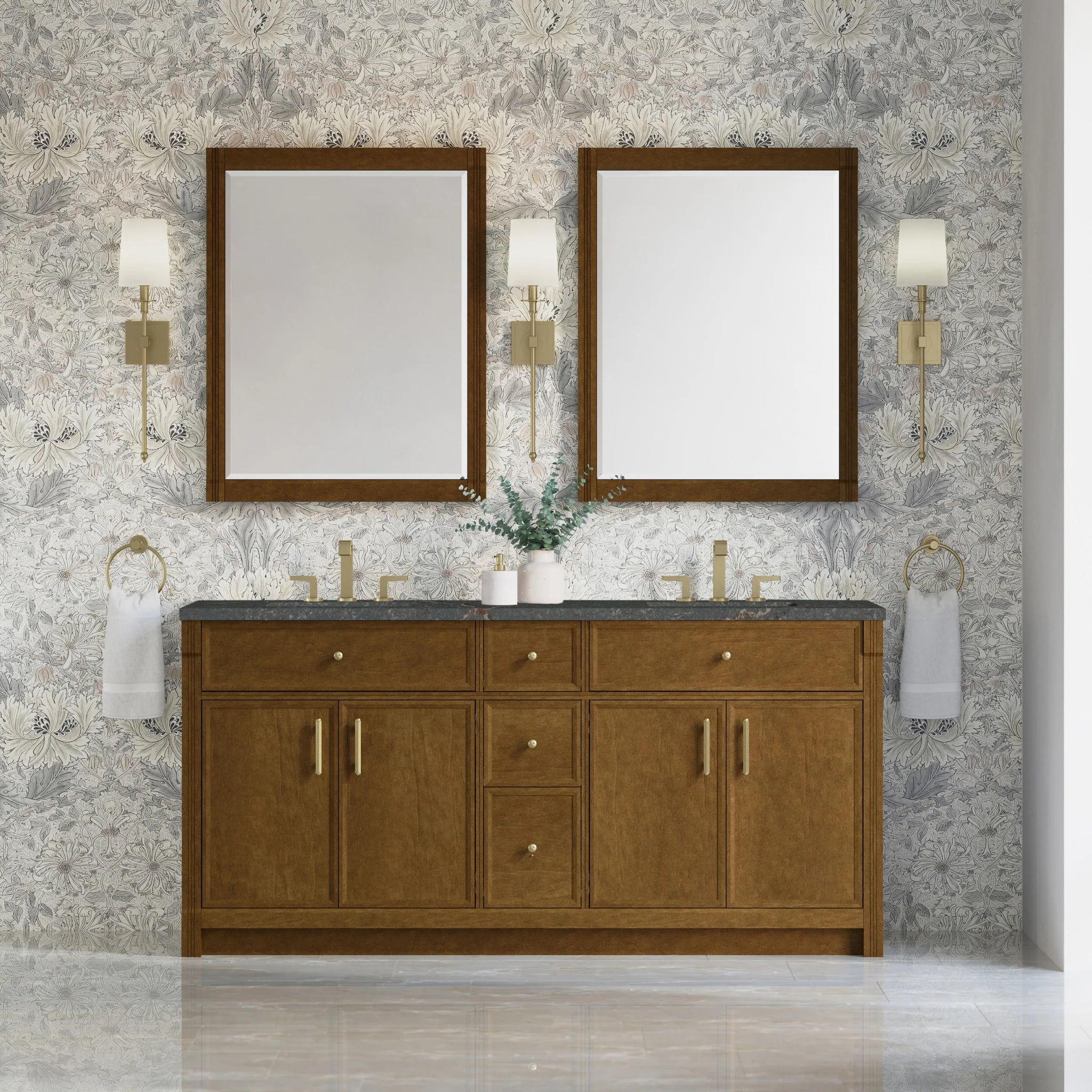 72" Bellshire Double Vanity in Honey Oak by James Martin Vanities-Parisien Bleu Silestone 1