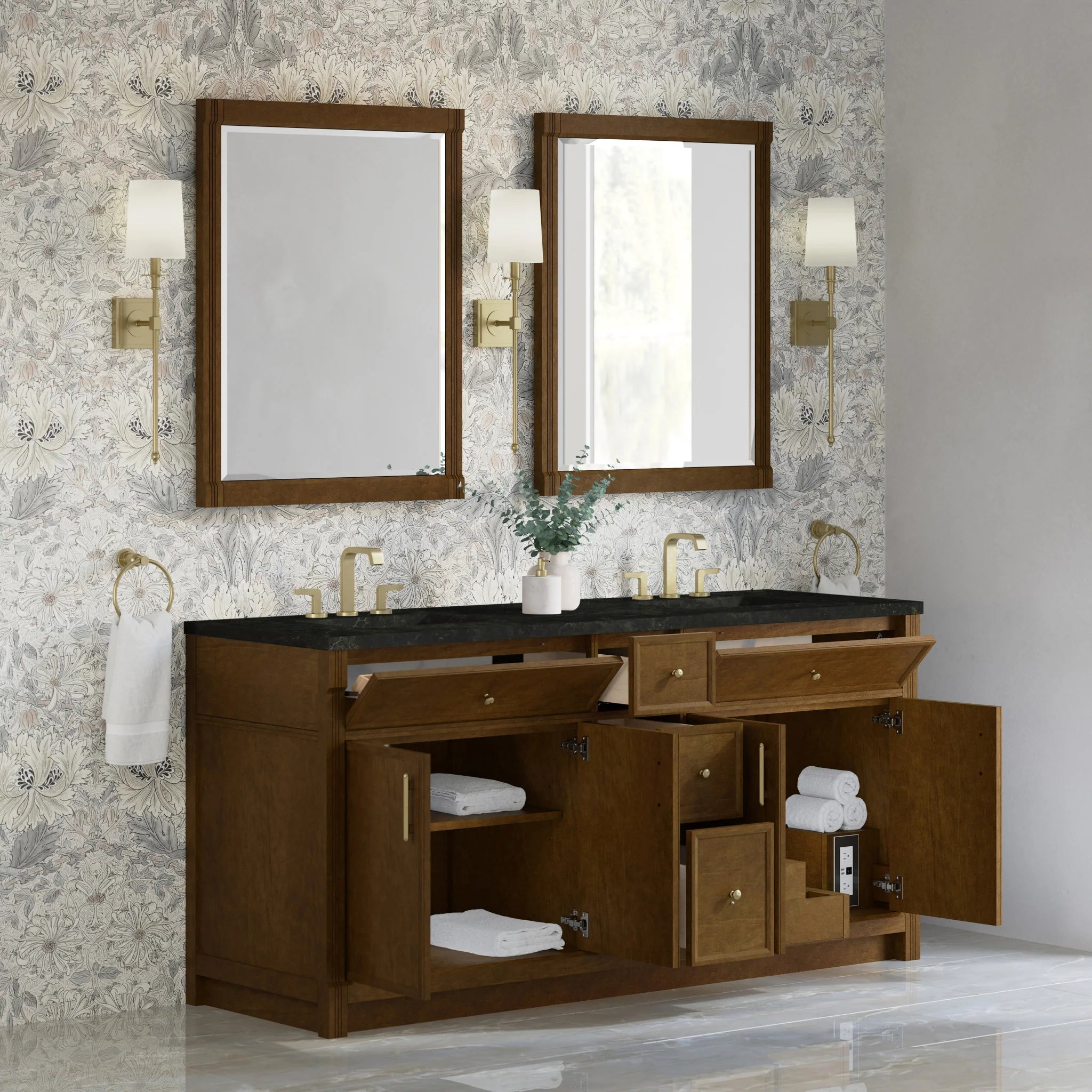 72" Bellshire Double Vanity in Honey Oak by James Martin Vanities-Phantome Eclos 3