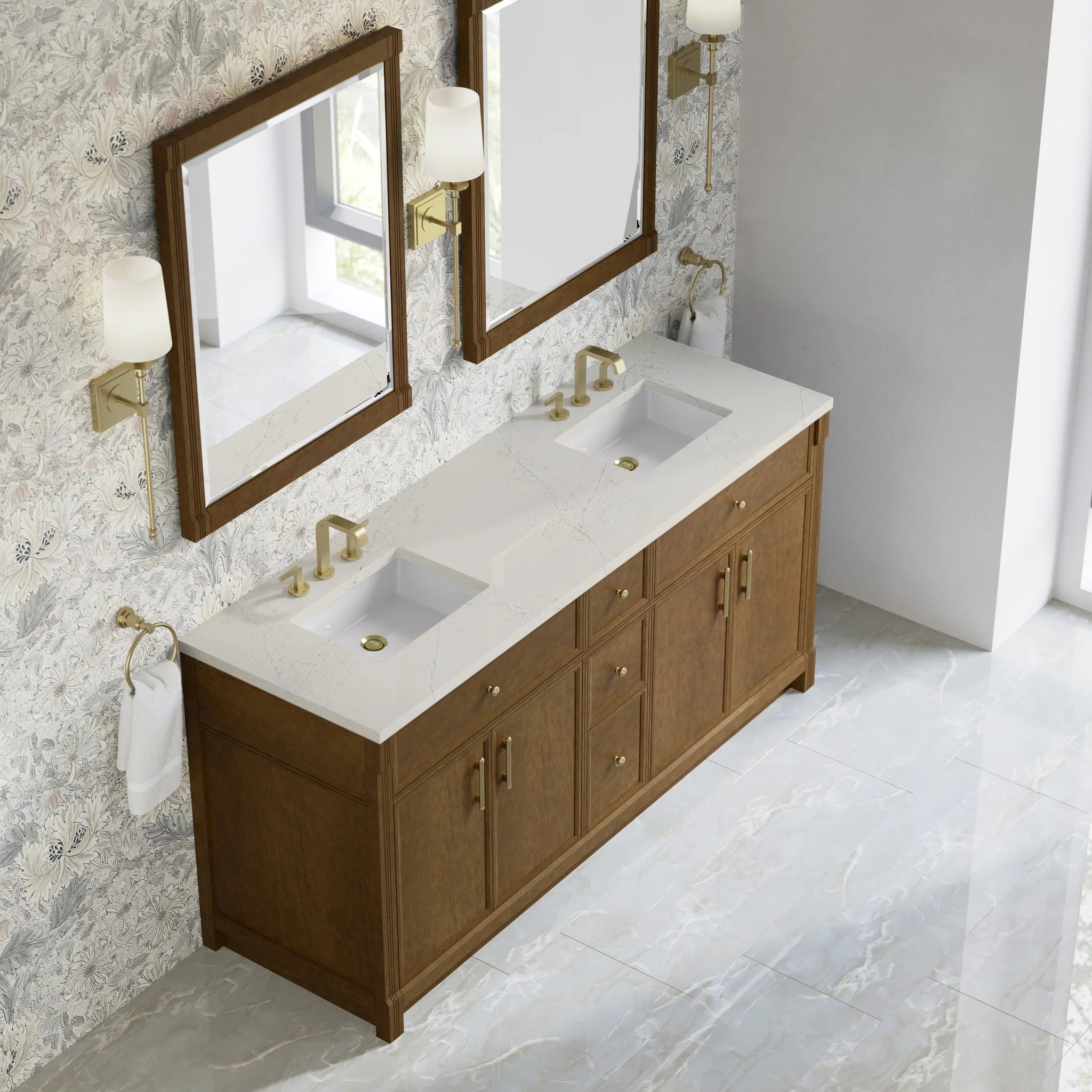 72" Bellshire Double Vanity in Honey Oak by James Martin Vanities-Siberian Silestone 5