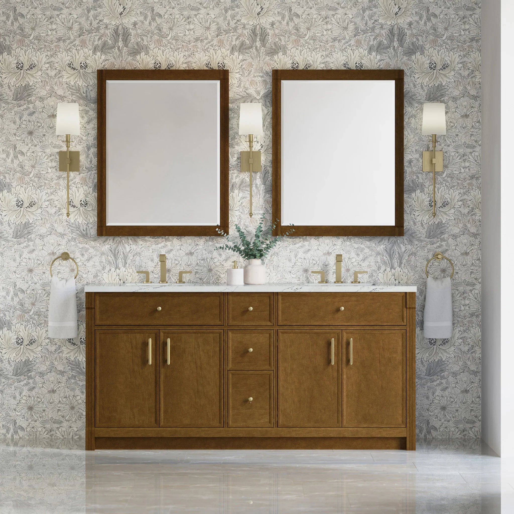 72" Bellshire Double Vanity in Honey Oak w/FreePower Wireless Charger by James Martin Vanities-Ethereal Noctis Silestone 1