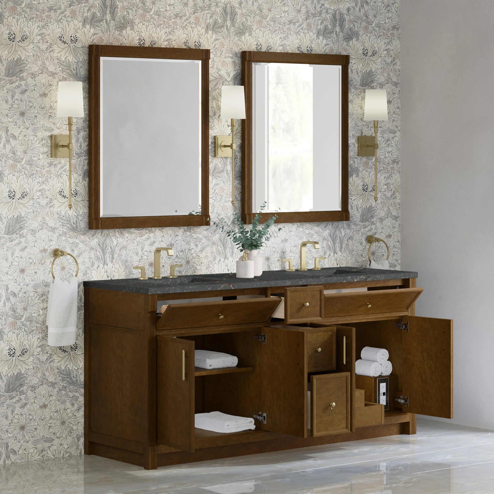 72" Bellshire Double Vanity in Honey Oak w/FreePower Wireless Charger by James Martin Vanities-Parisien Bleu Silestone 3