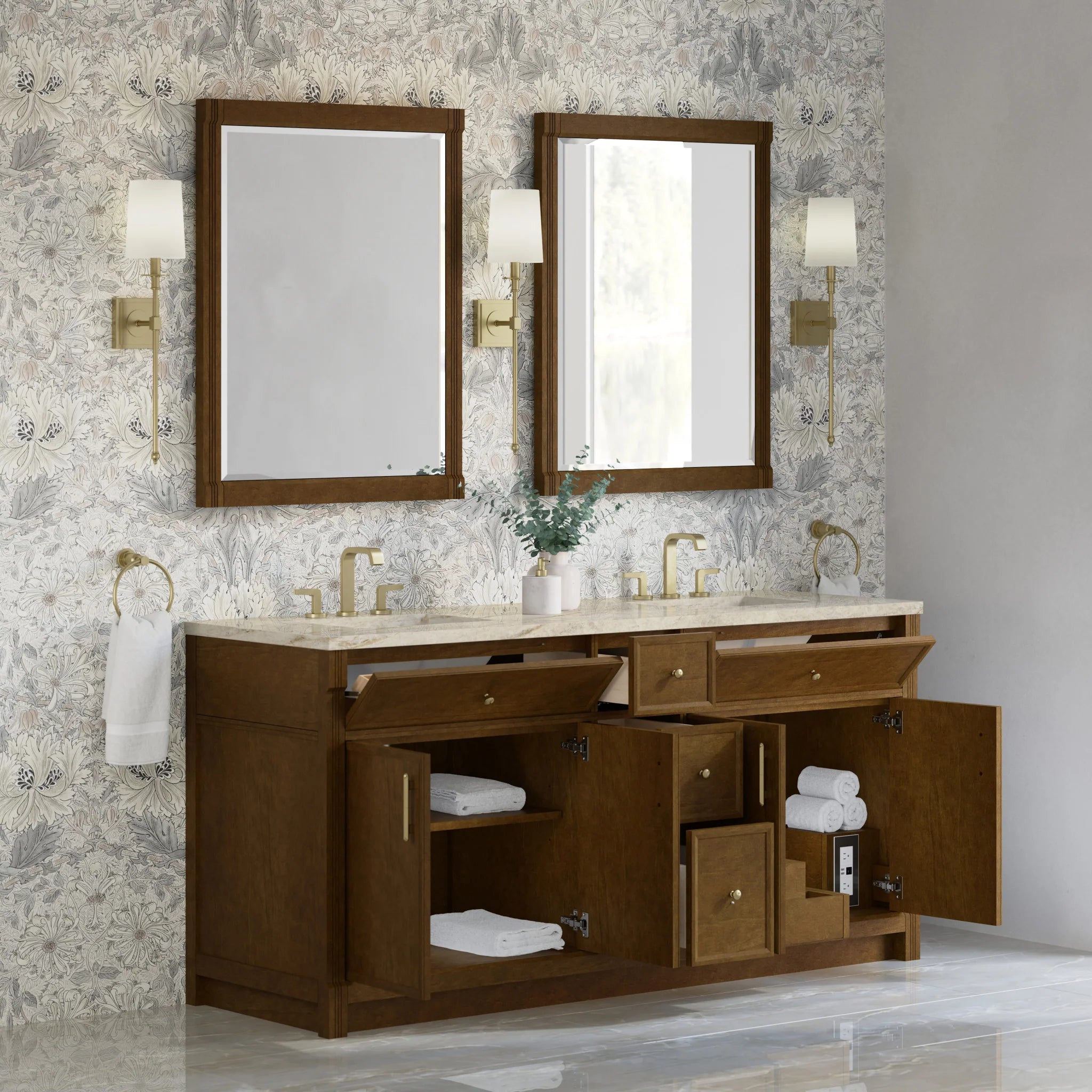 72" Bellshire Double Vanity in Honey Oak w/FreePower Wireless Charger by James Martin Vanities-Tajnar Eclos 3