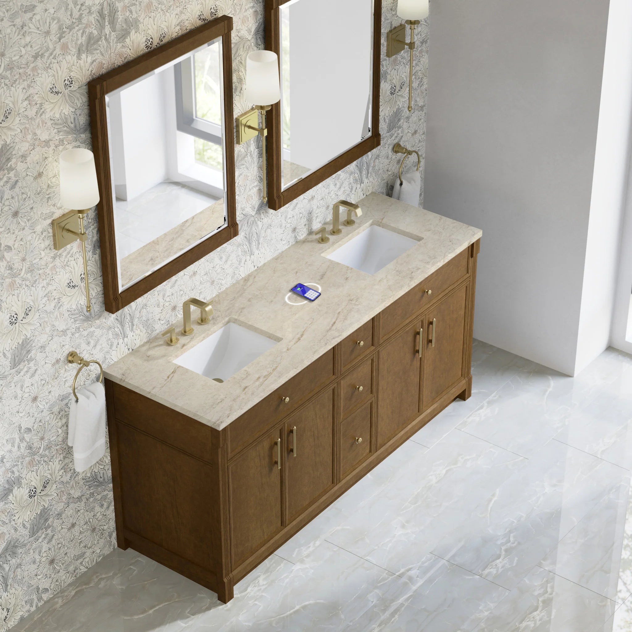 72" Bellshire Double Vanity in Honey Oak w/FreePower Wireless Charger by James Martin Vanities-Tajnar Eclos 5