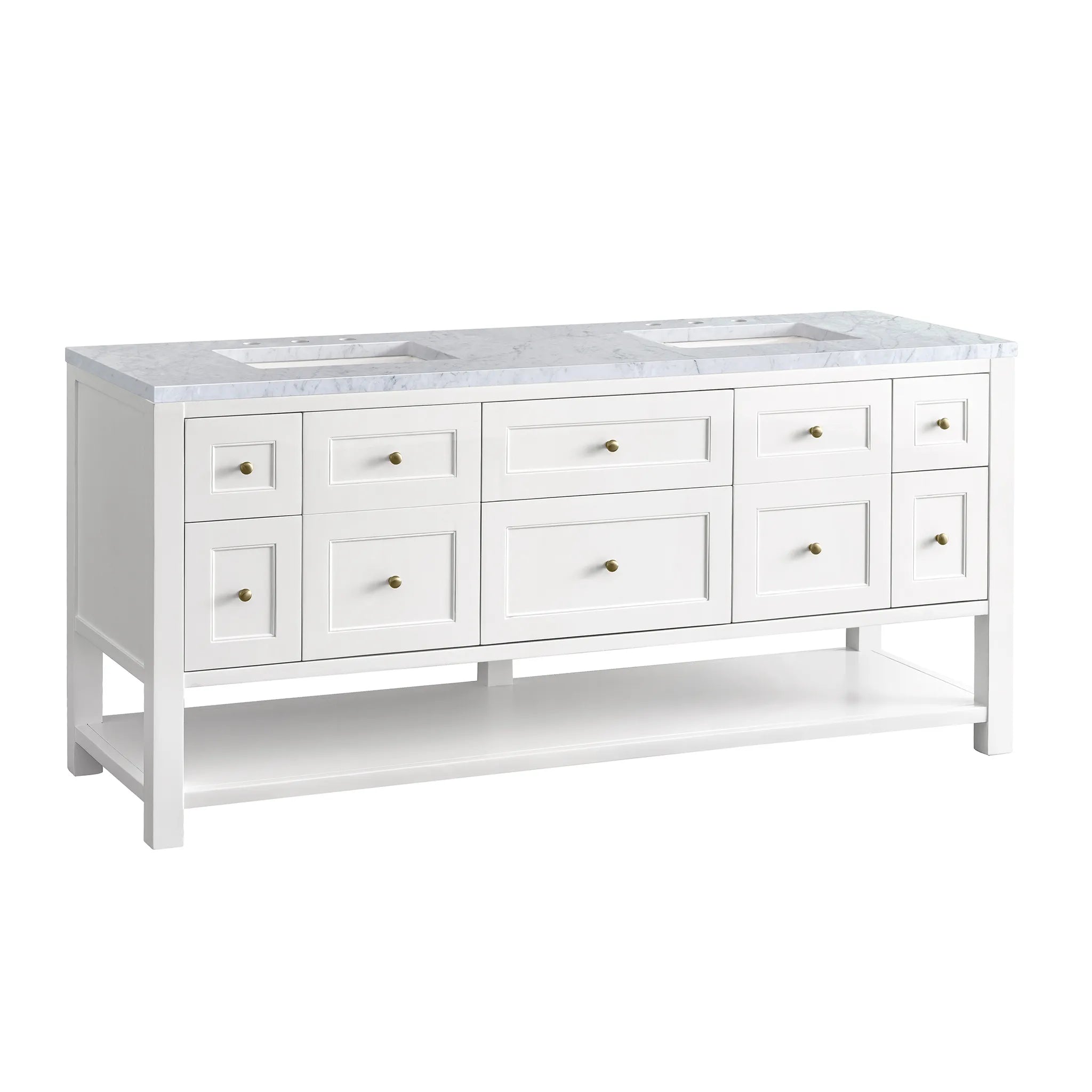 72" Breckenridge Double Vanity Base Only in Bright White-Carrara White Marble-8" Widespread image 5