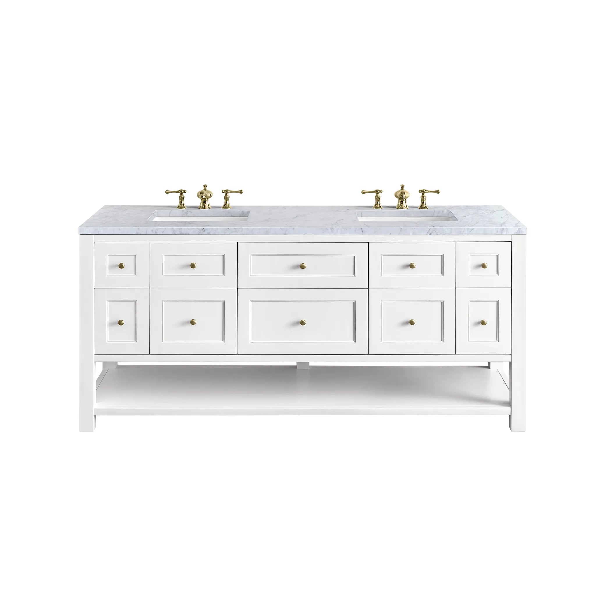 72" Breckenridge Double Vanity Base Only in Bright White-Carrara White Marble-8" Widespread image