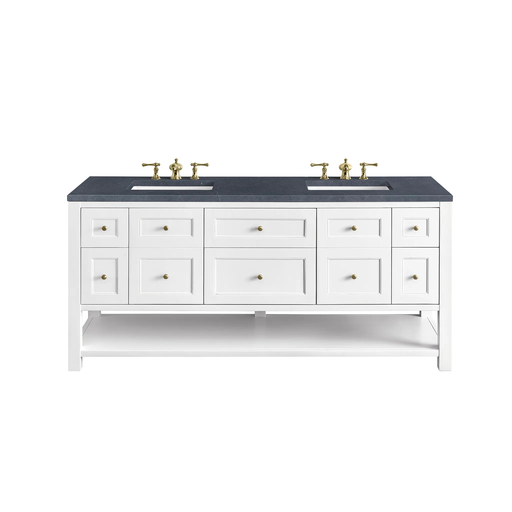 72" Breckenridge Double Vanity Base Only in Bright White-Charcoal Soapstone Silestone-8" Widespread image