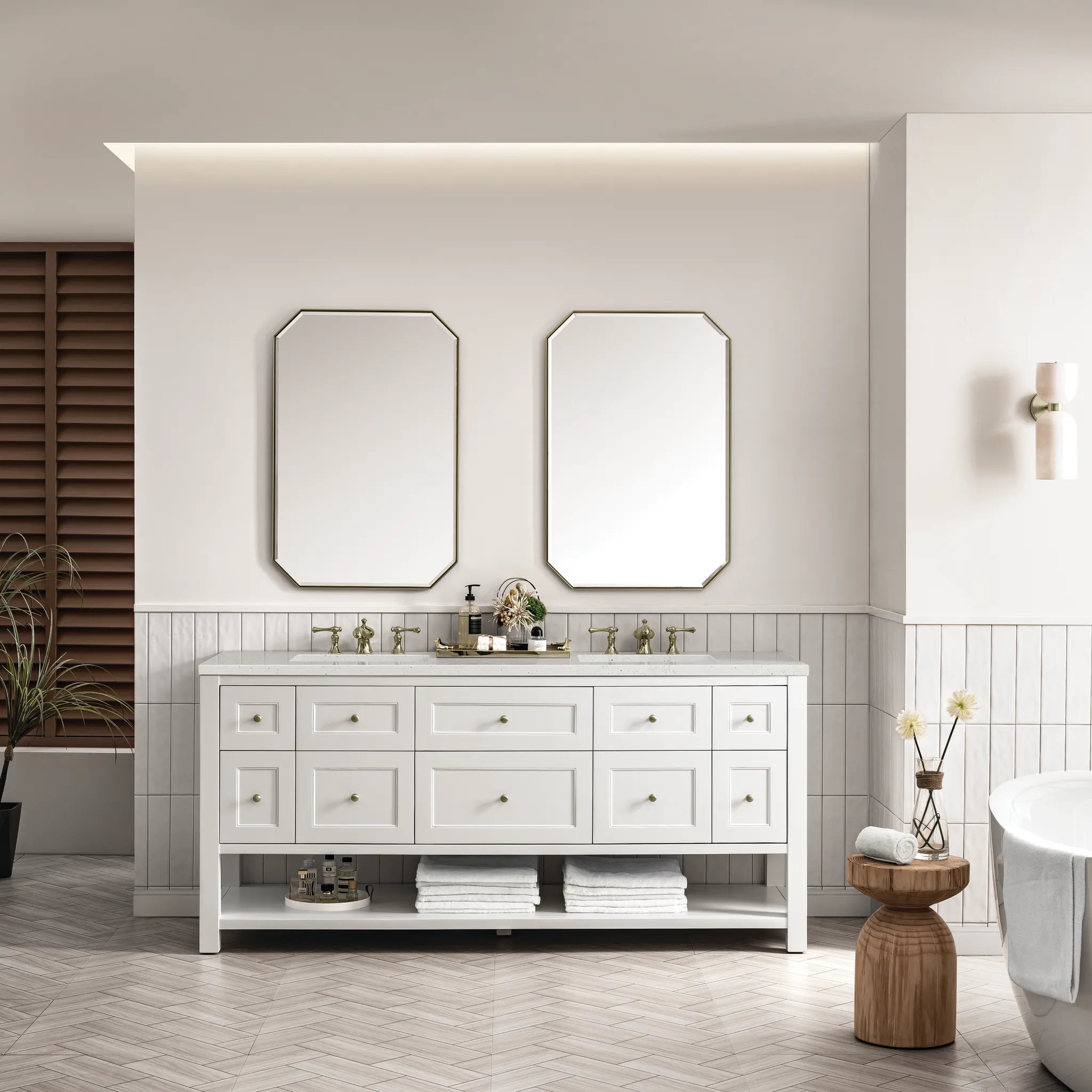 72" Breckenridge Double Vanity Base Only in Bright White-Lime Delight Silestone-8" Widespread image 1