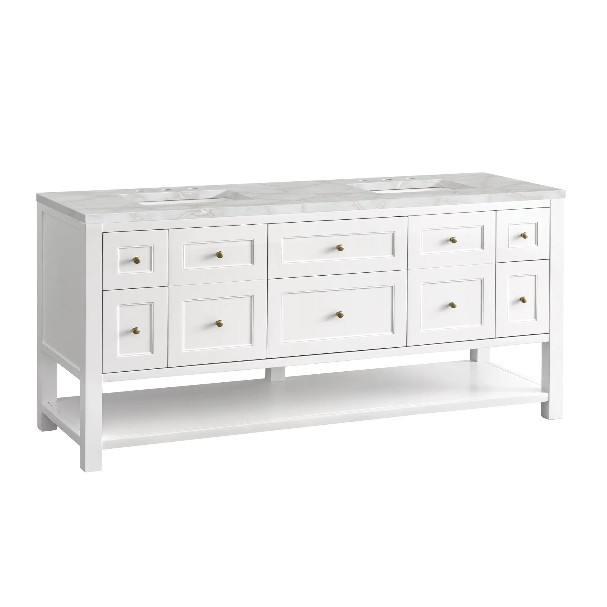 72" Breckenridge Double Vanity Base Only in Bright White-Victorian Silver Silestone-8" Widespread image 5
