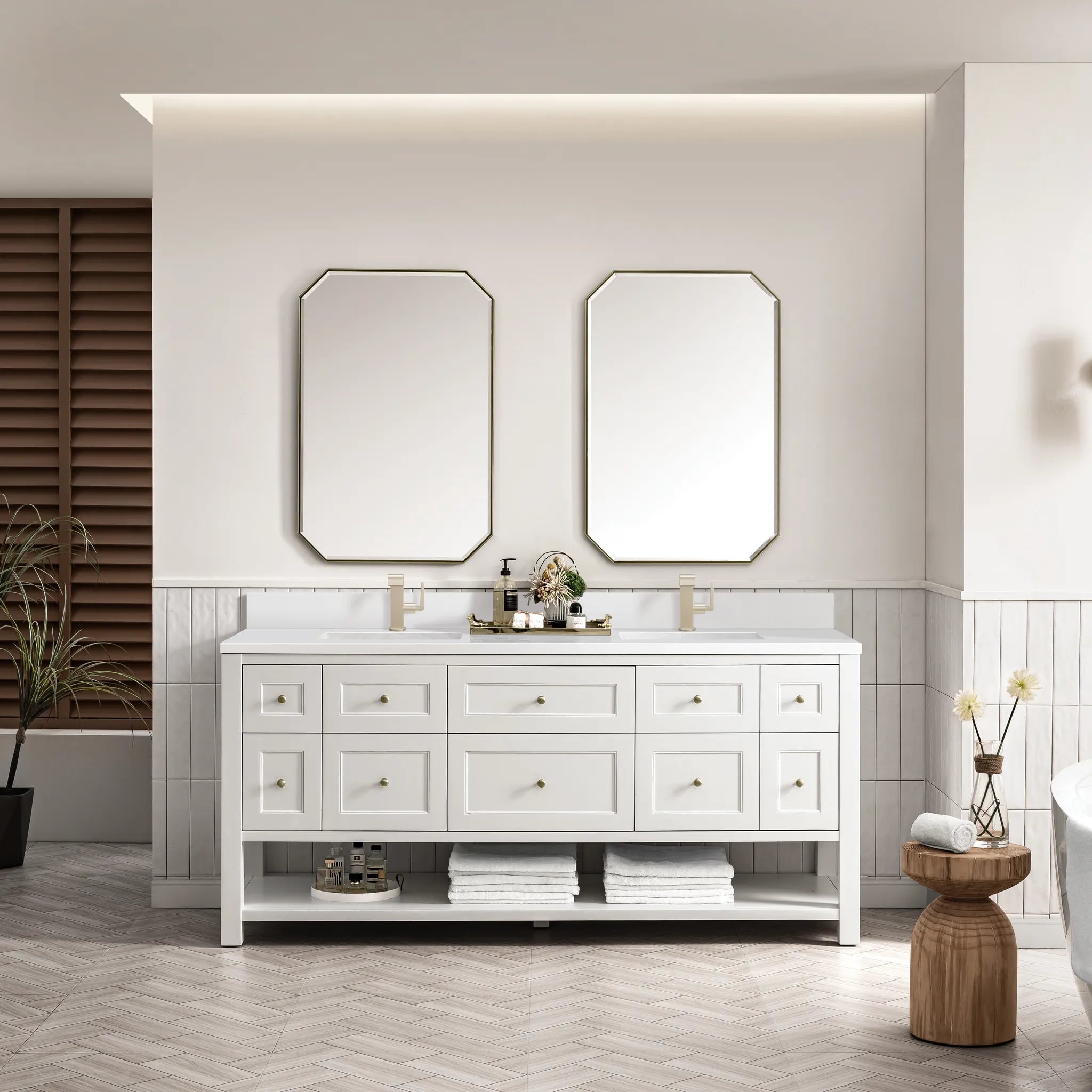 72" Breckenridge Double Vanity Base Only in Bright White-White Zeus Silestone & Backsplash-Single Hole image 1