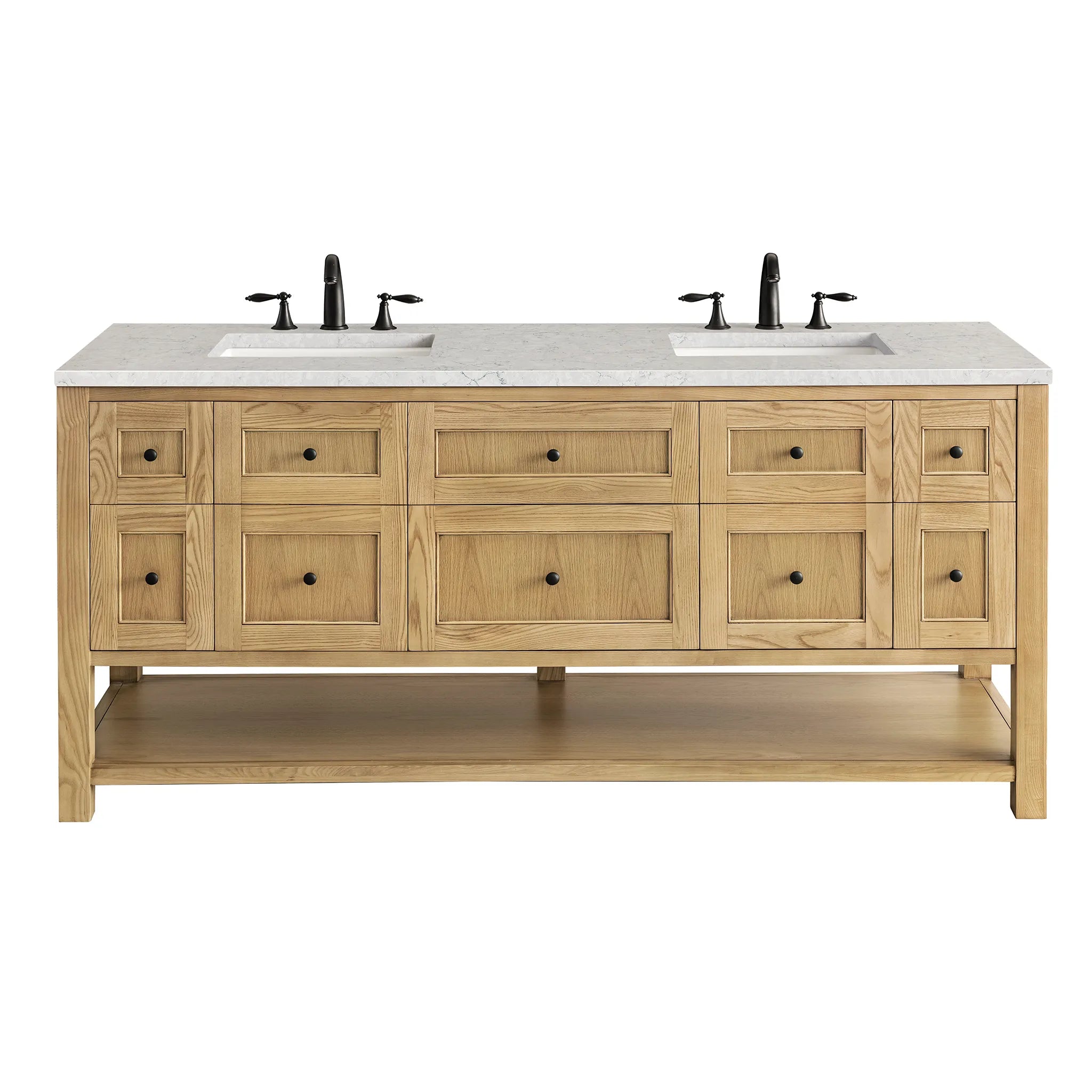 72" Breckenridge Double Vanity Base Only in Light Natural Oak Wireless Charger-Eternal Jasmine Pearl Silestone-8" Widespread image