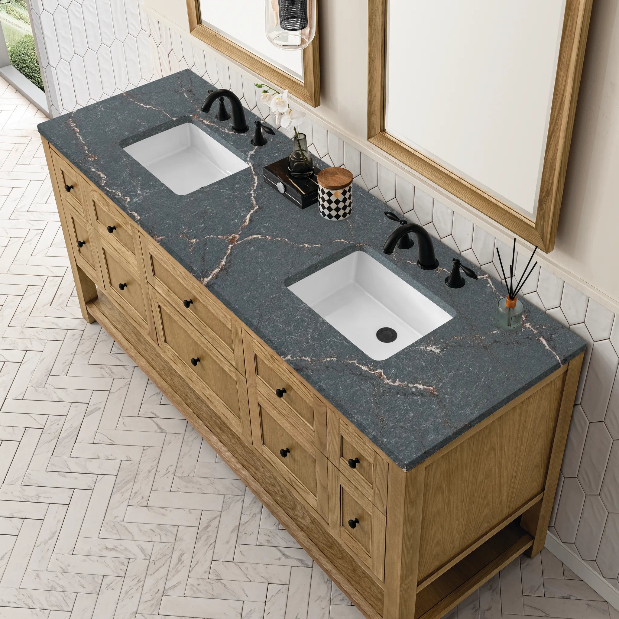 72" Breckenridge Double Vanity Base Only in Light Natural Oak Wireless Charger-Parisien Bleu Silestone-8" Widespread image 8