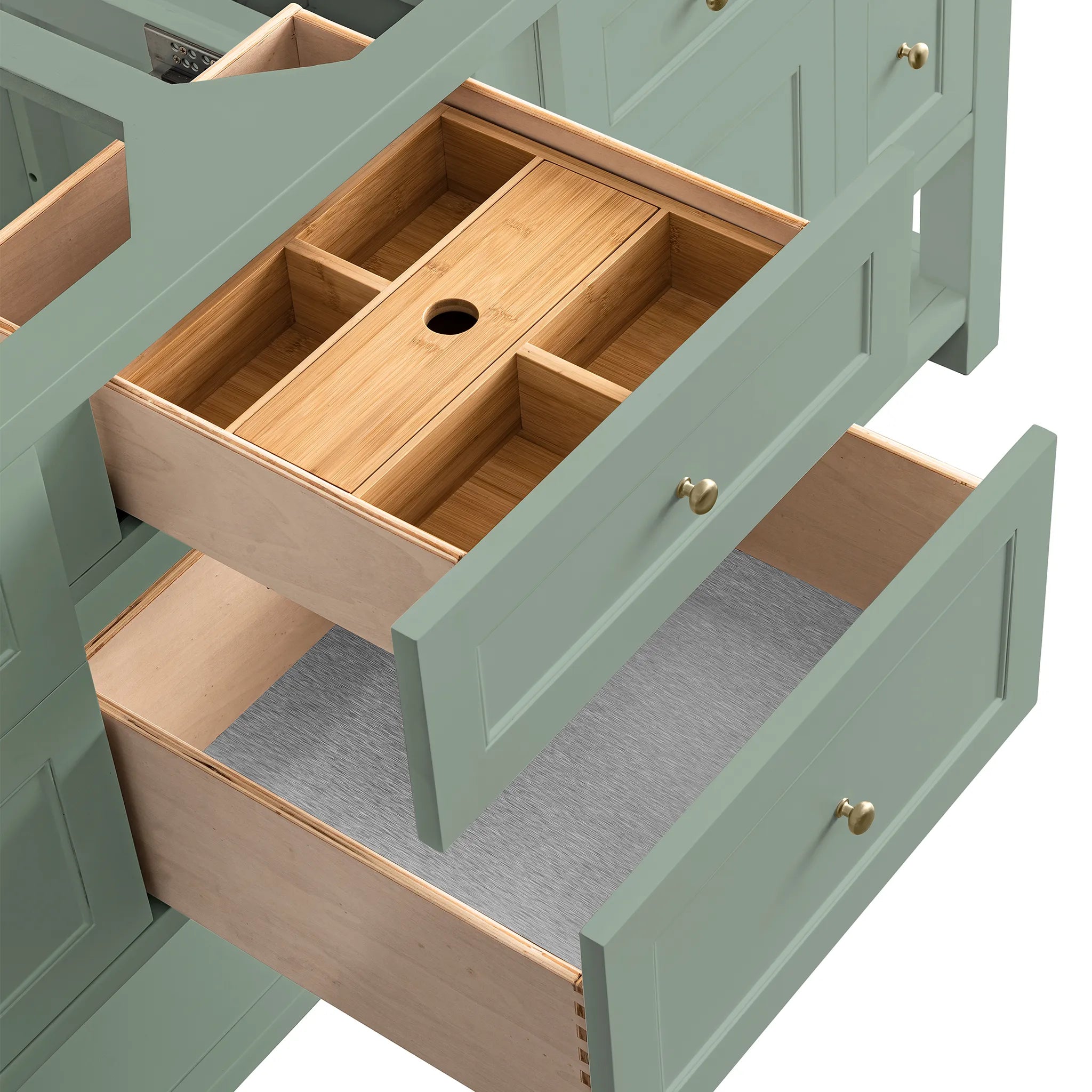 72" Breckenridge Double Vanity Base Only in Smokey Celadon w/FreePower Wireless Charger-Cabinet Only-Not Available image 10
