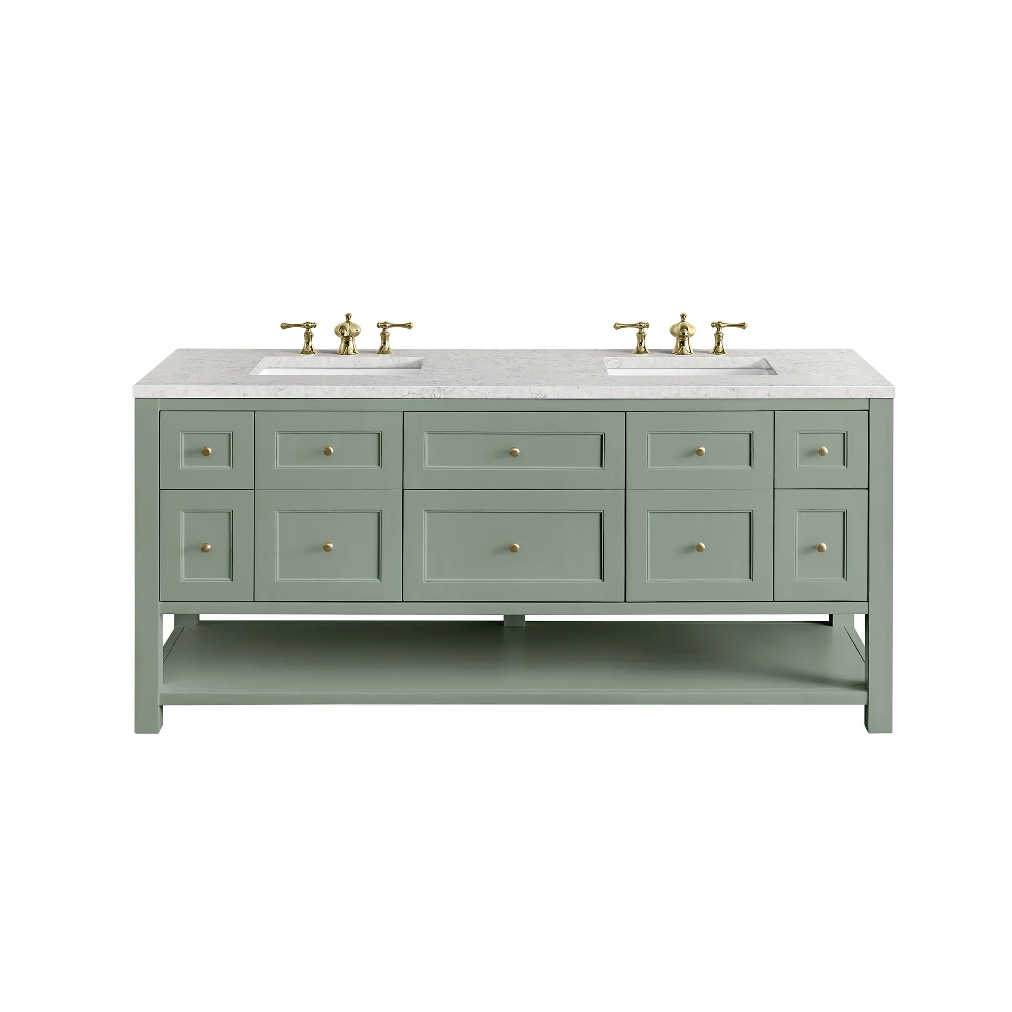 72" Breckenridge Double Vanity Base Only in Smokey Celadon Wireless Charger-Eternal Jasmine Pearl Silestone-8" Widespread image
