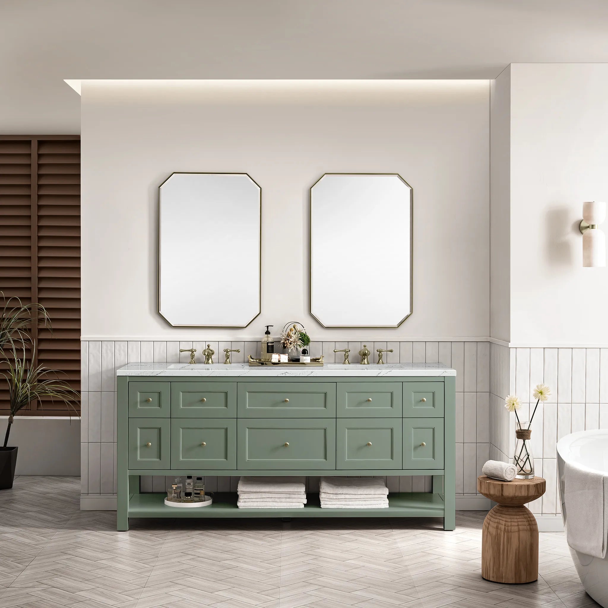 72" Breckenridge Double Vanity Base Only in Smokey Celadon Wireless Charger-Ethereal Noctis Silestone-8" Widespread image 4