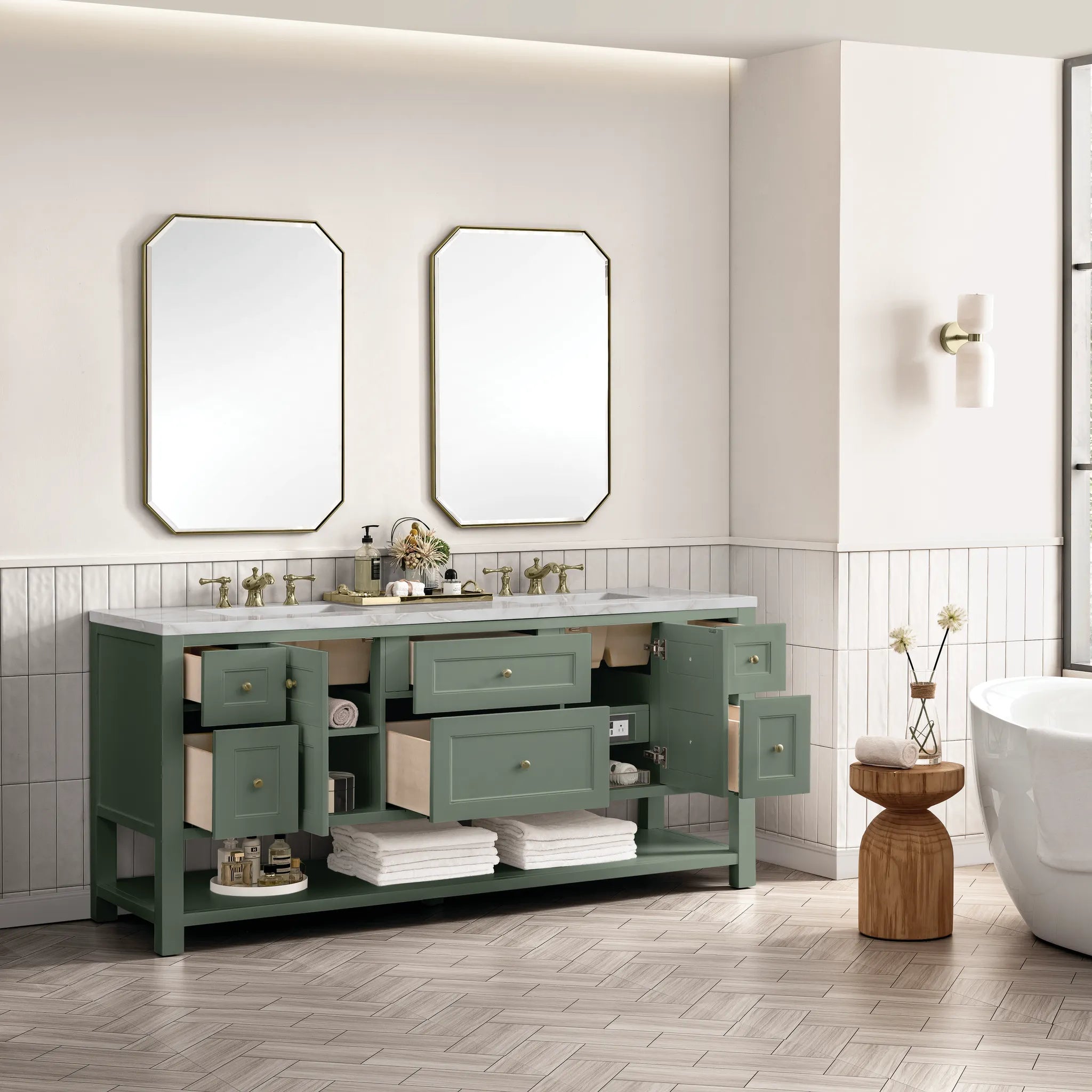 72" Breckenridge Double Vanity Base Only in Smokey Celadon w/FreePower Wireless Charger by James Martin Vanities - AURA Modern Home