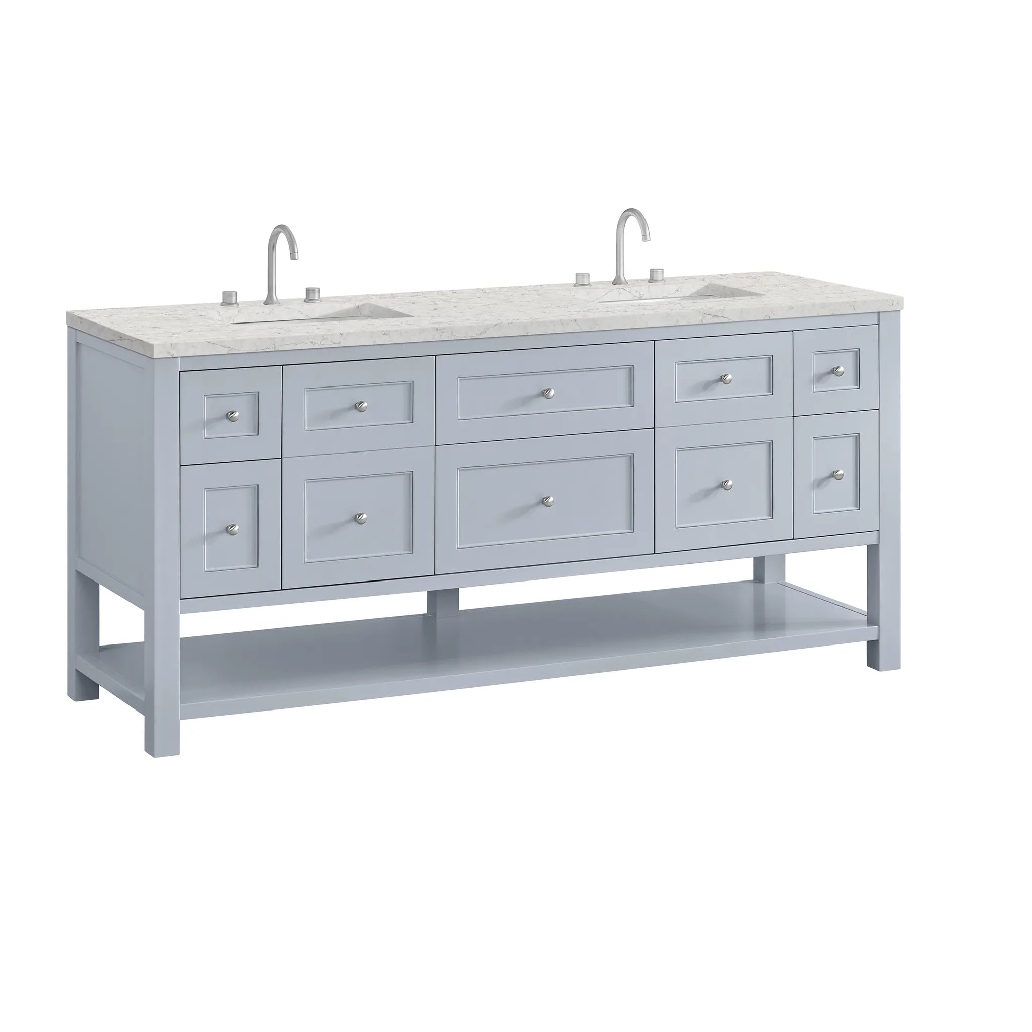72" Breckenridge Double Vanity in Serenity Blue Wireless Charger-Eternal Jasmine Pearl Silestone-8" Widespread image 12