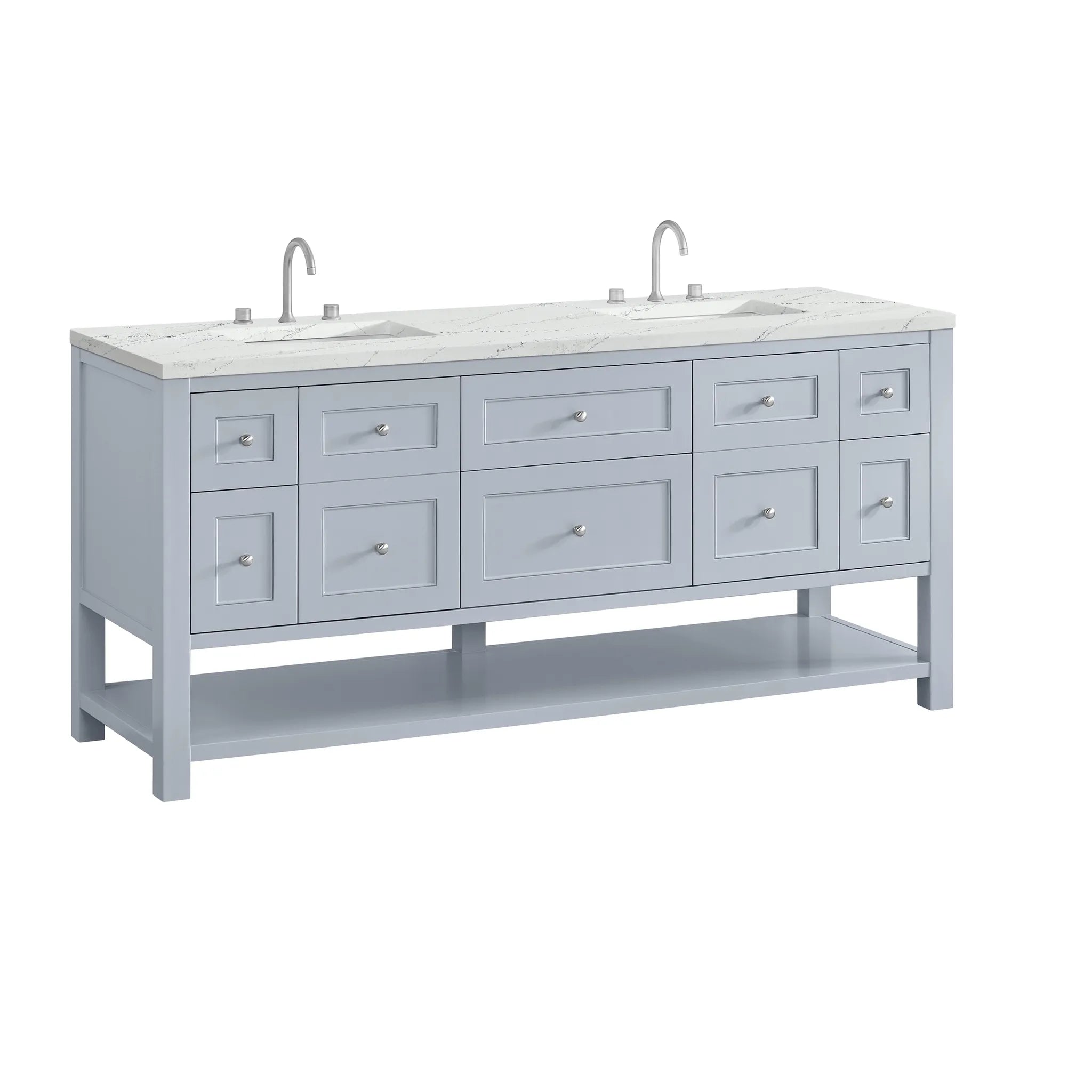 72" Breckenridge Double Vanity in Serenity Blue Wireless Charger-Ethereal Noctis Silestone-8" Widespread image 12