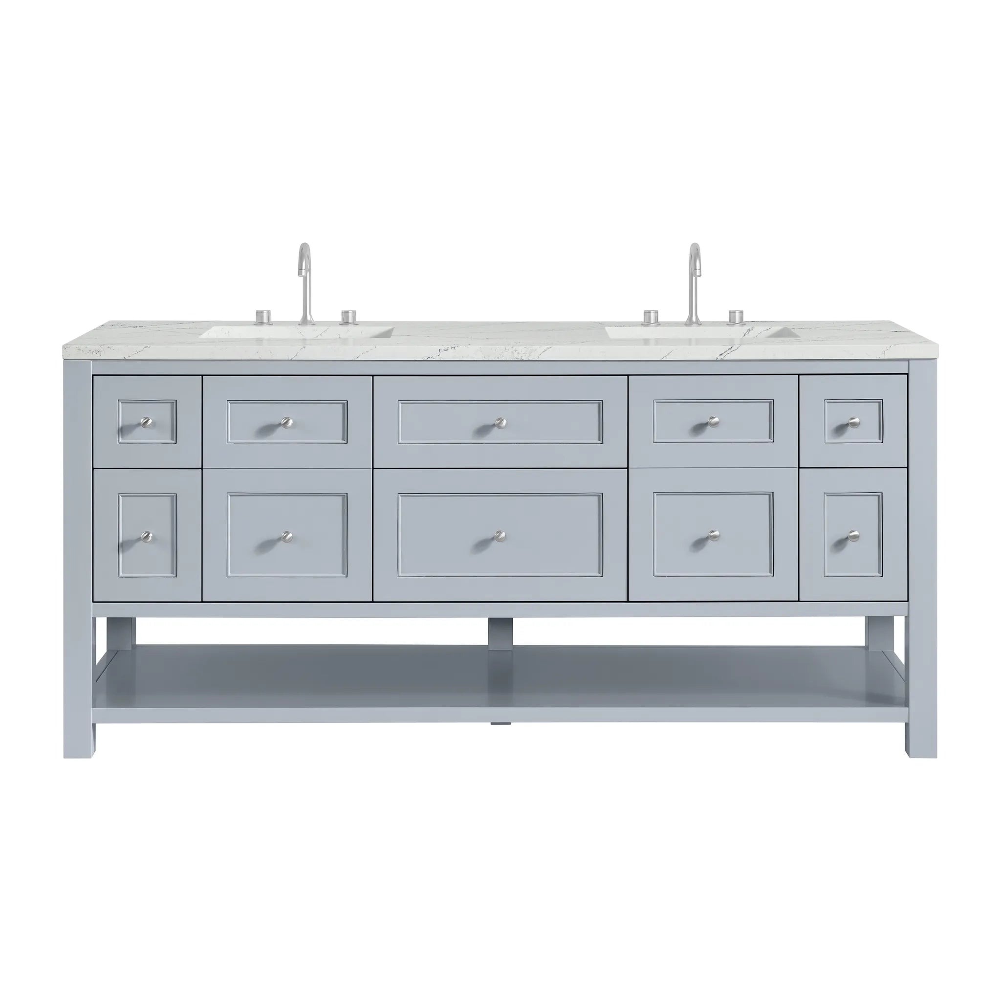 72" Breckenridge Double Vanity in Serenity Blue Wireless Charger-Ethereal Noctis Silestone-8" Widespread image