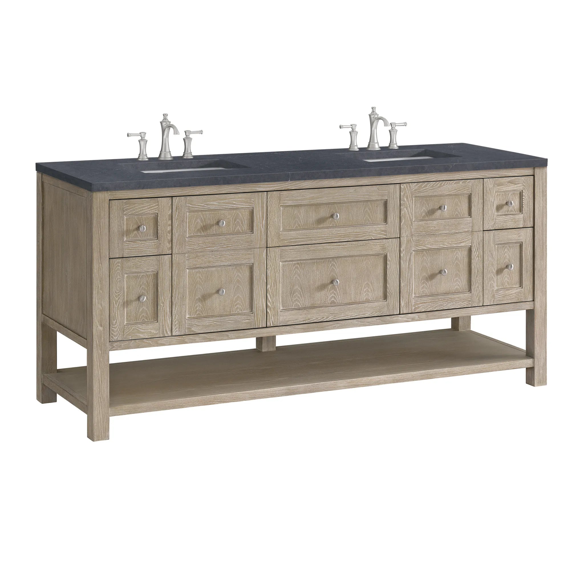 72" Breckenridge Double Vanity in Whitewashed Oak-Charcoal Soapstone Silestone-8" Widespread image 8